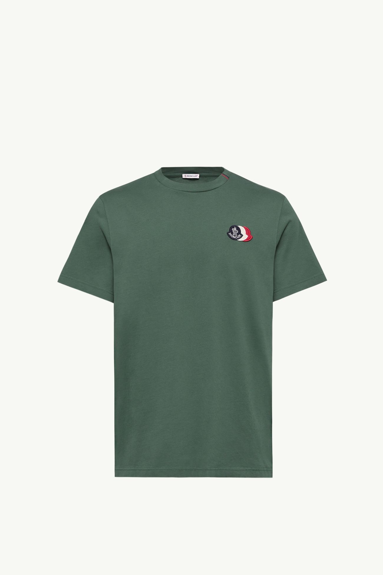 Embroidered Tricolor Logo Cotton T-Shirt Men Emerald Green Moncler 2