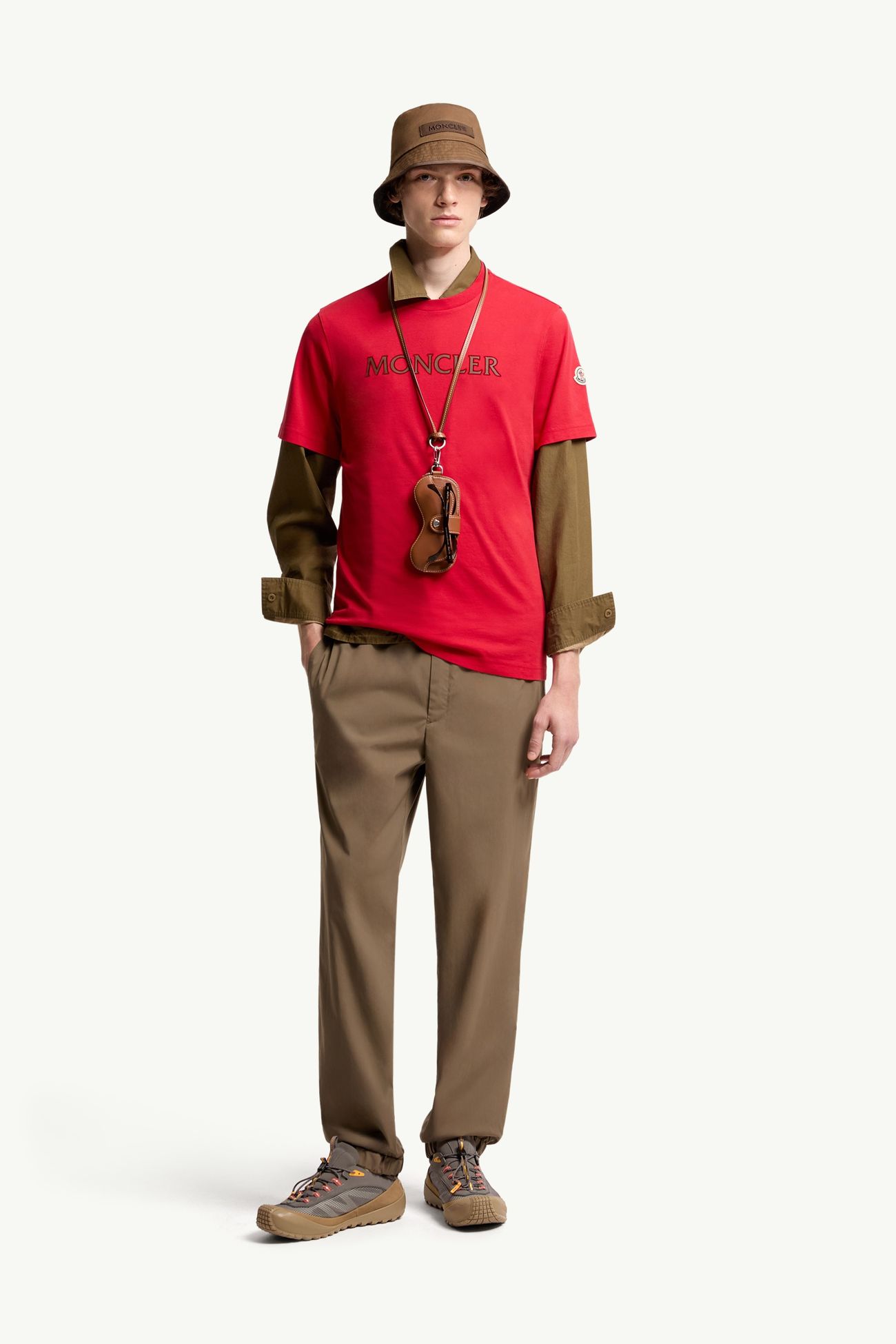 Camiseta de algodón con estampado de logotipo Hombre Rojo Moncler 0