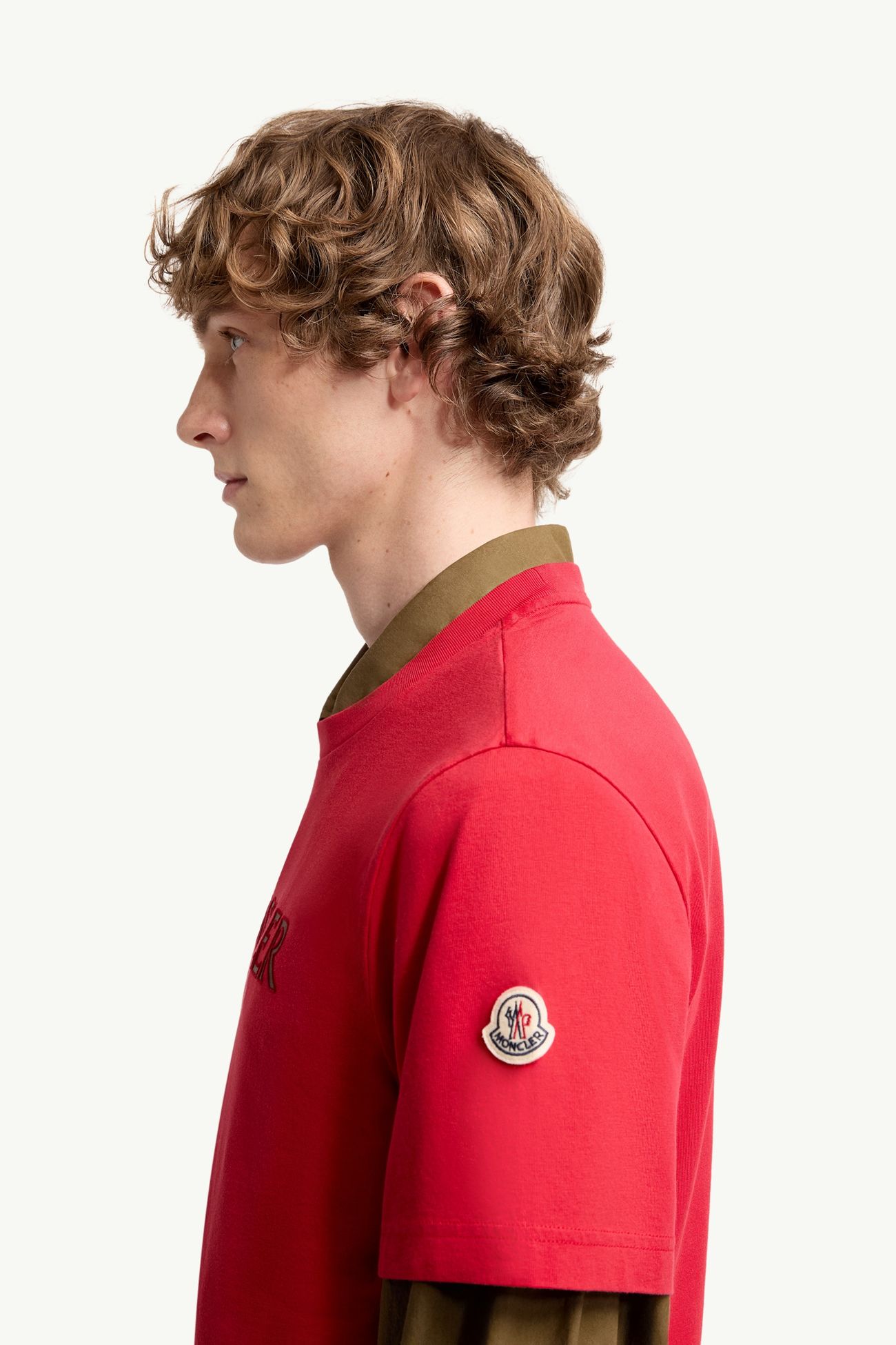 Logo Print Cotton T-Shirt Men Red Moncler 1