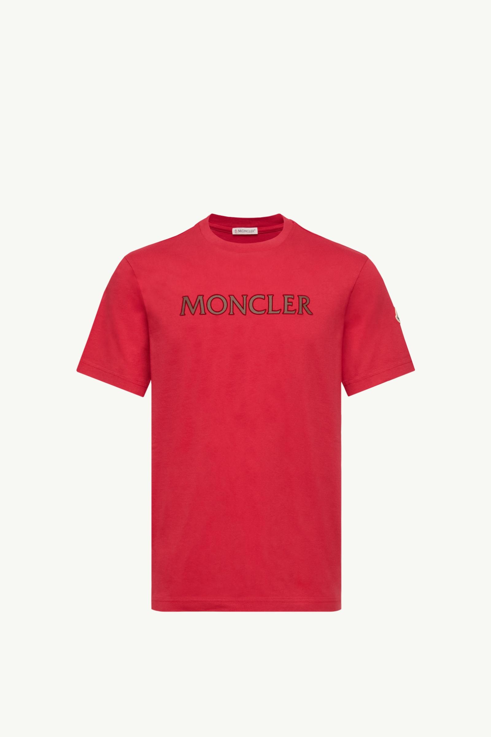 Logo Print Cotton T-Shirt Men Red Moncler