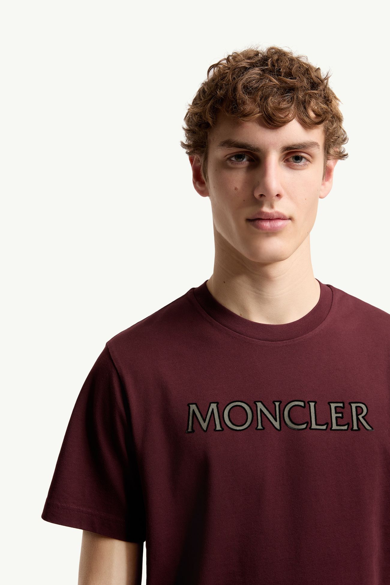 Logo Print Cotton T-Shirt Men Burgundy Moncler 5
