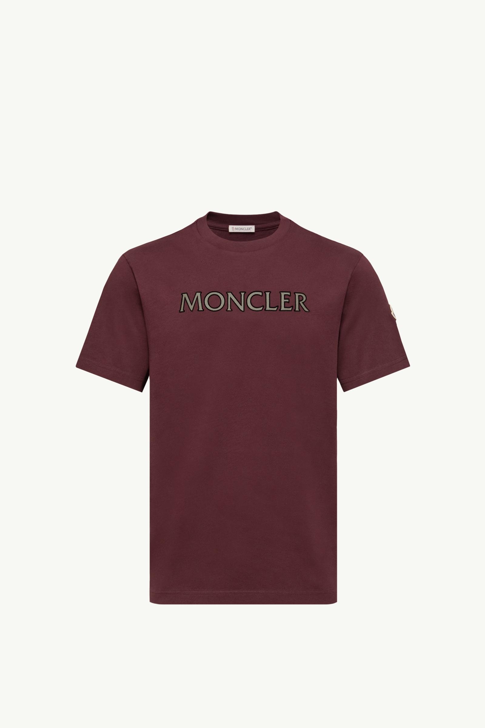 Logo Print Cotton T-Shirt Men Burgundy Moncler