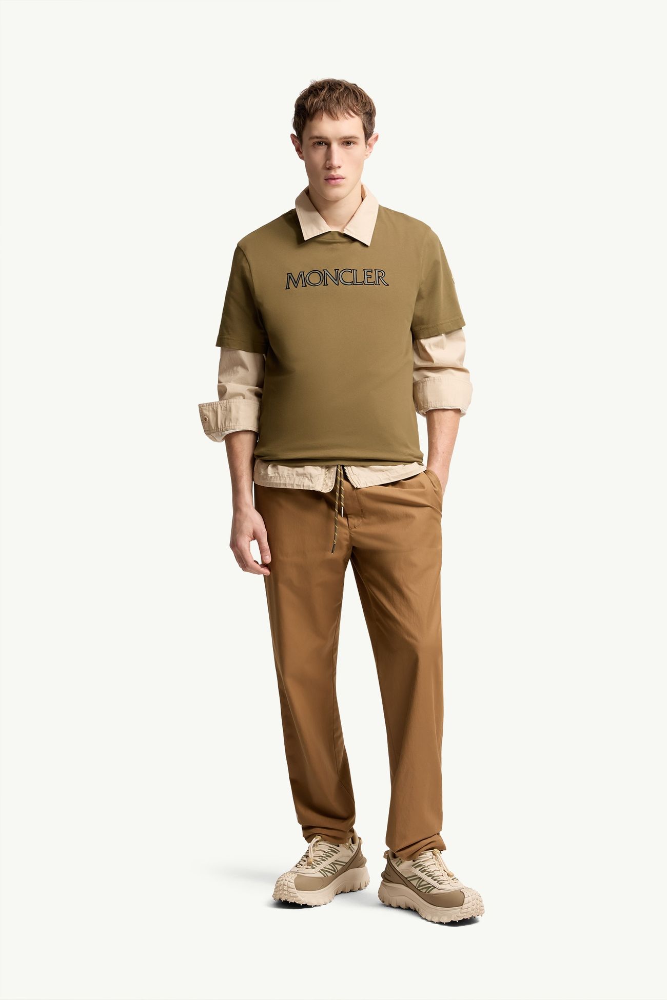 Logo Print Cotton T-Shirt Men Olive Green Moncler 0