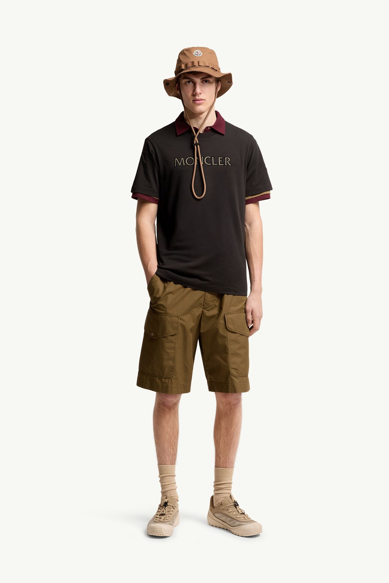 Camiseta de algodón con estampado de logotipo Hombre Negro Moncler 0