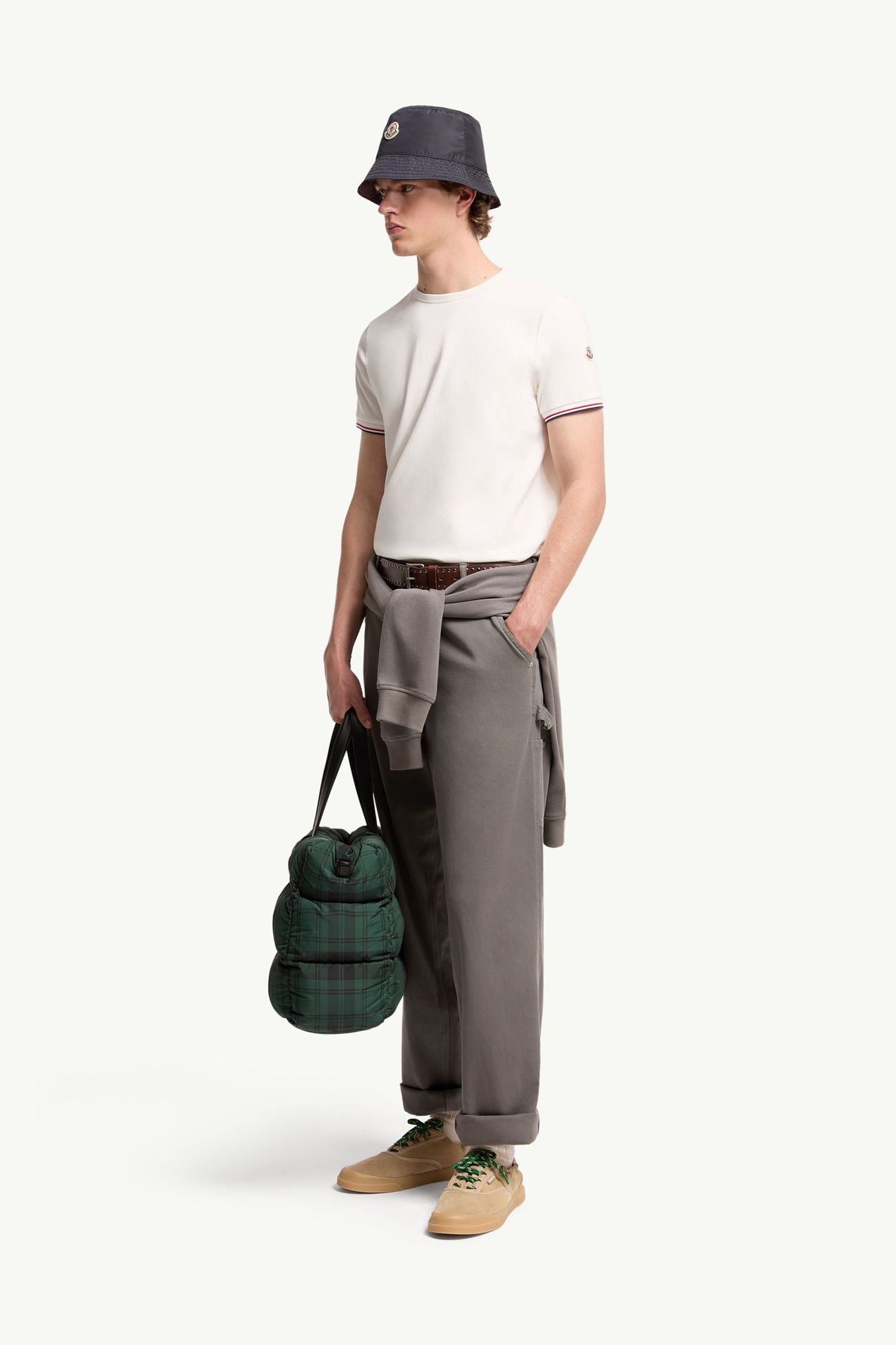 T-shirt en coton à bordure tricolore Hommes Blanc Cassé Moncler 0