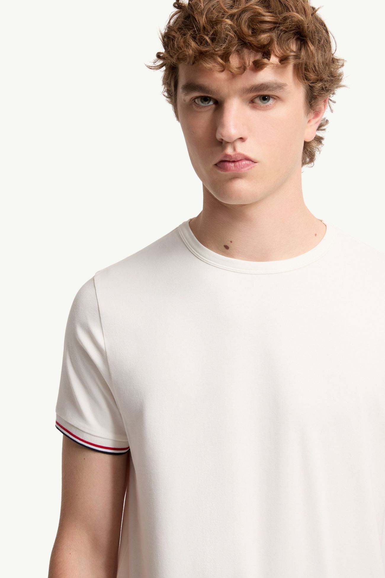 Camiseta de algodón con ribetes tricolor Hombre Blanco Roto Moncler 5