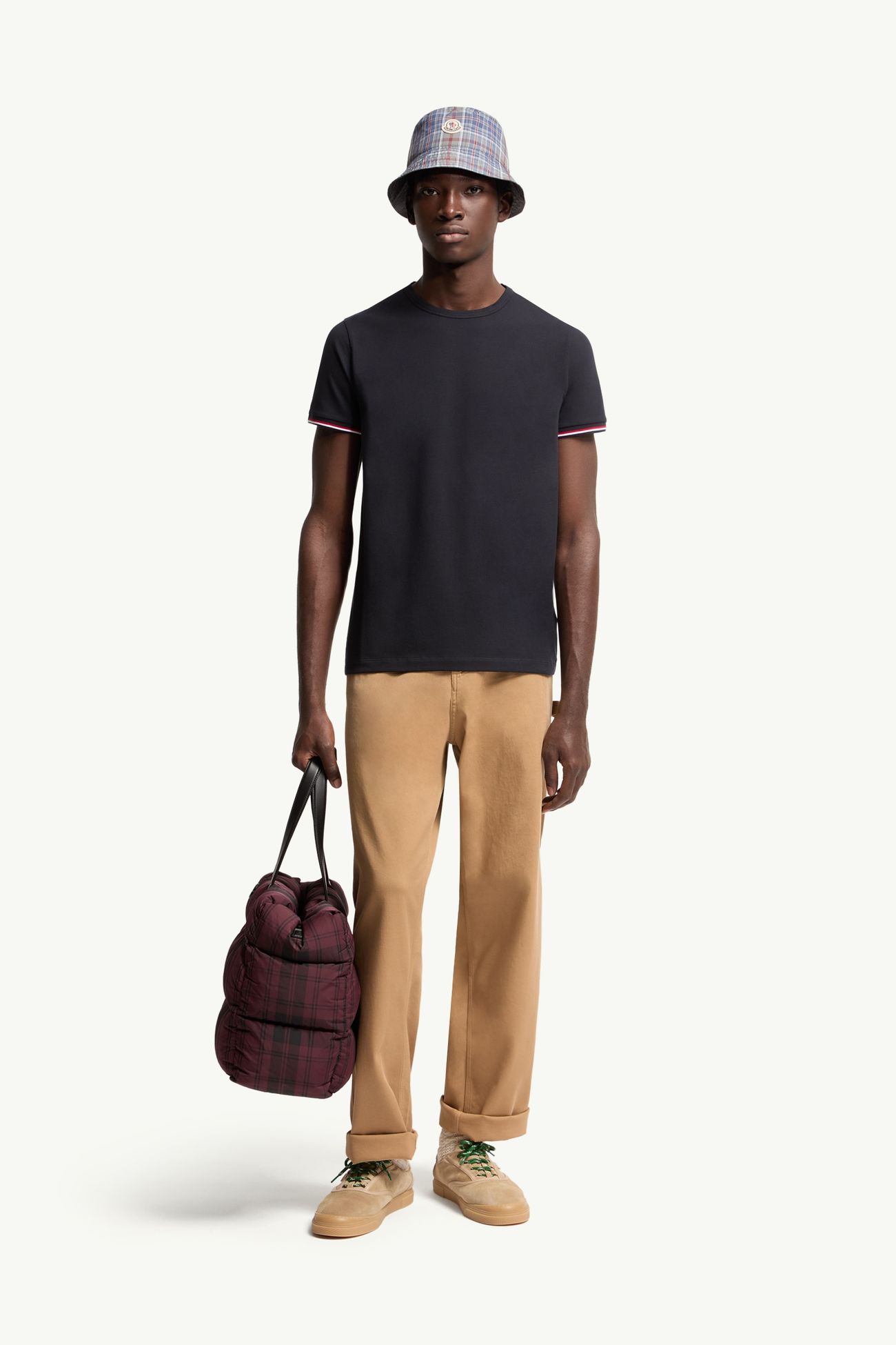 Tricolor-Trimmed Cotton T-Shirt Men Night Blue Moncler 0