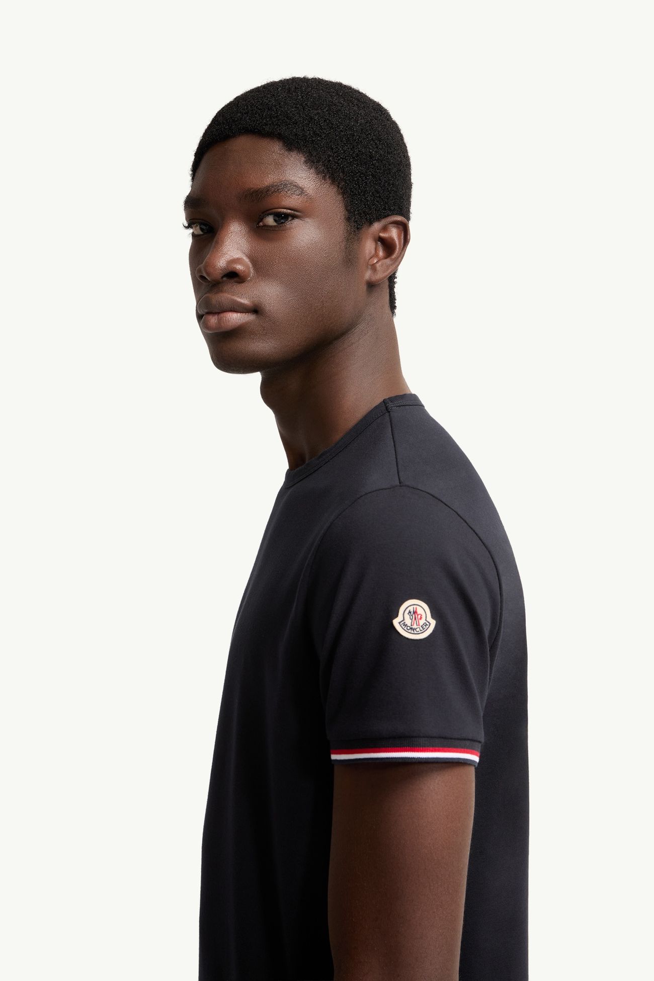 T-Shirt aus Baumwolle mit dreifarbigem Besatz Herren Nachtblau Moncler 1