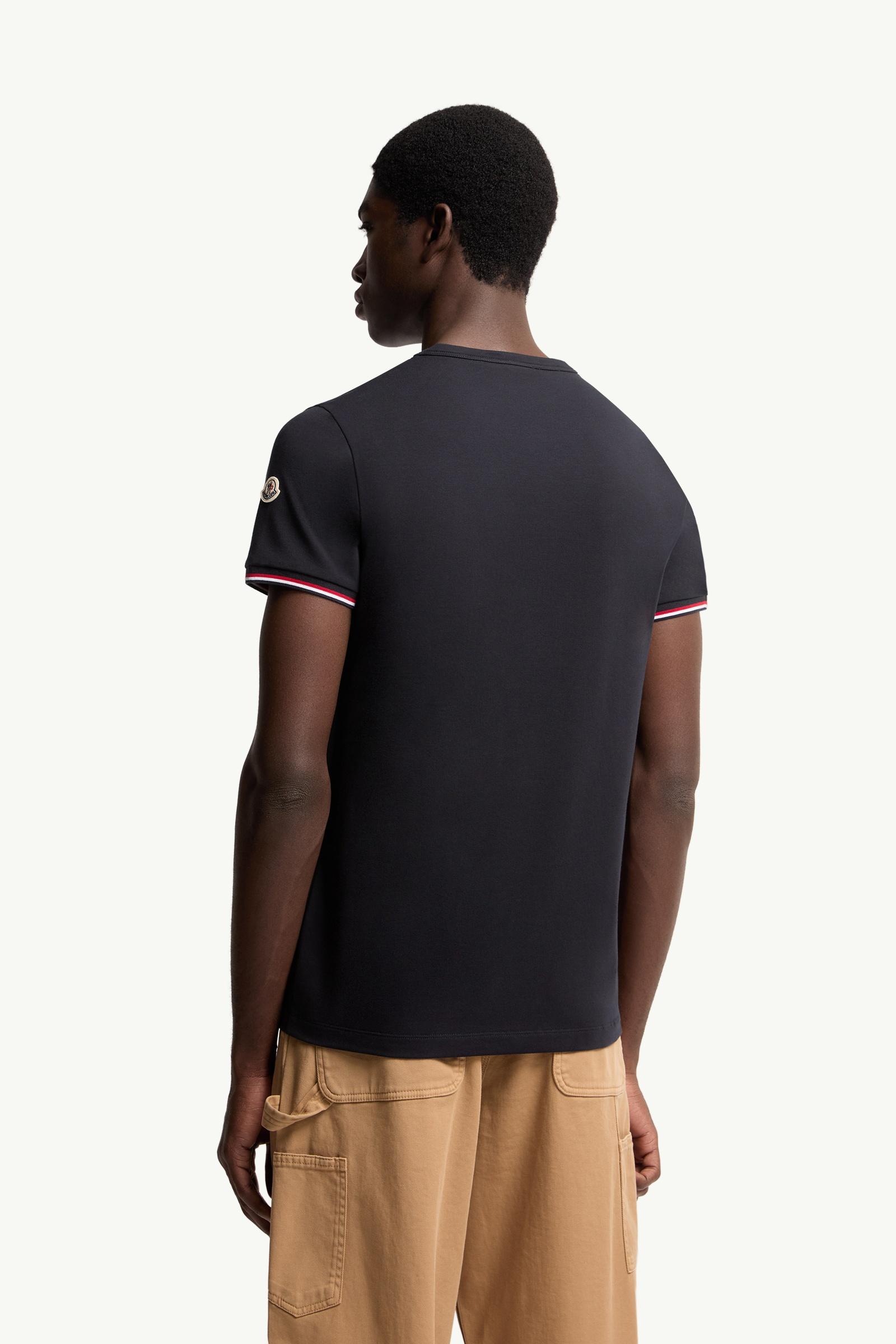 Night Blue Tricolor-Trimmed Cotton T-Shirt - Polos & T-shirts for