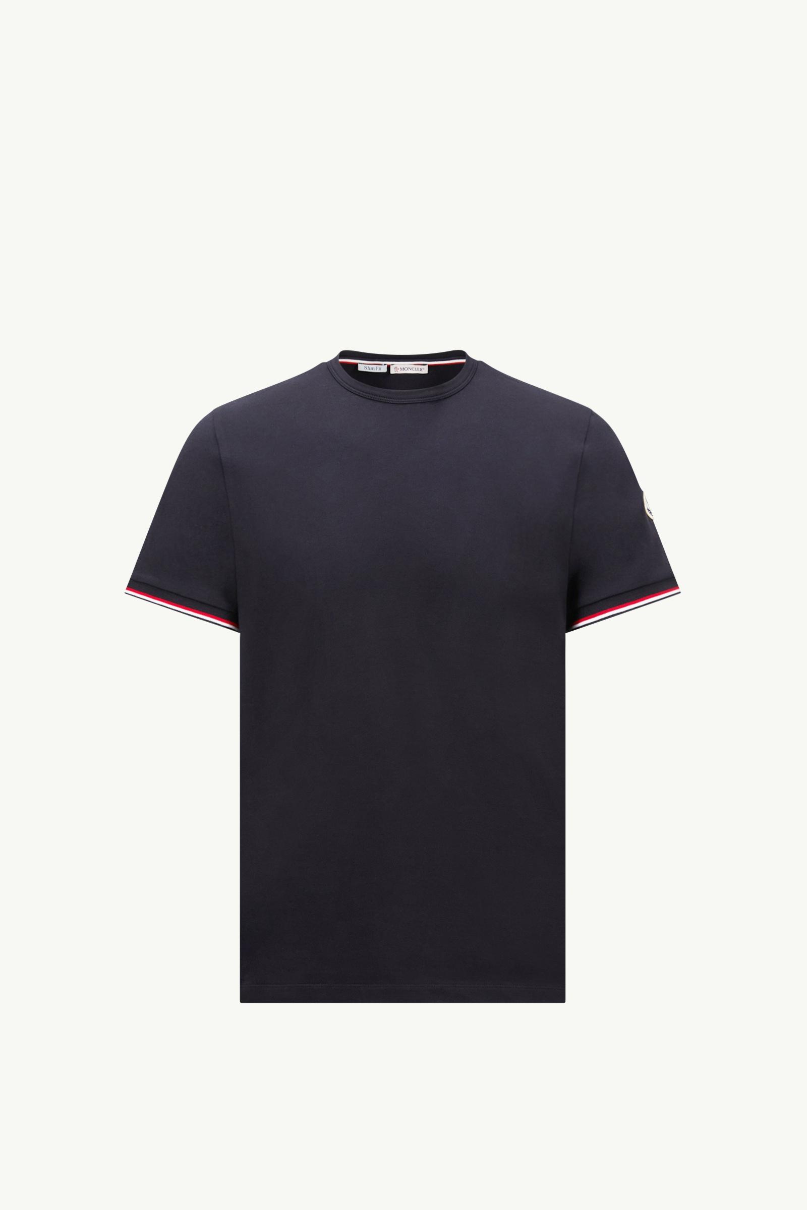 Night Blue Tricolor-Trimmed Cotton T-Shirt - Polos & T-shirts for