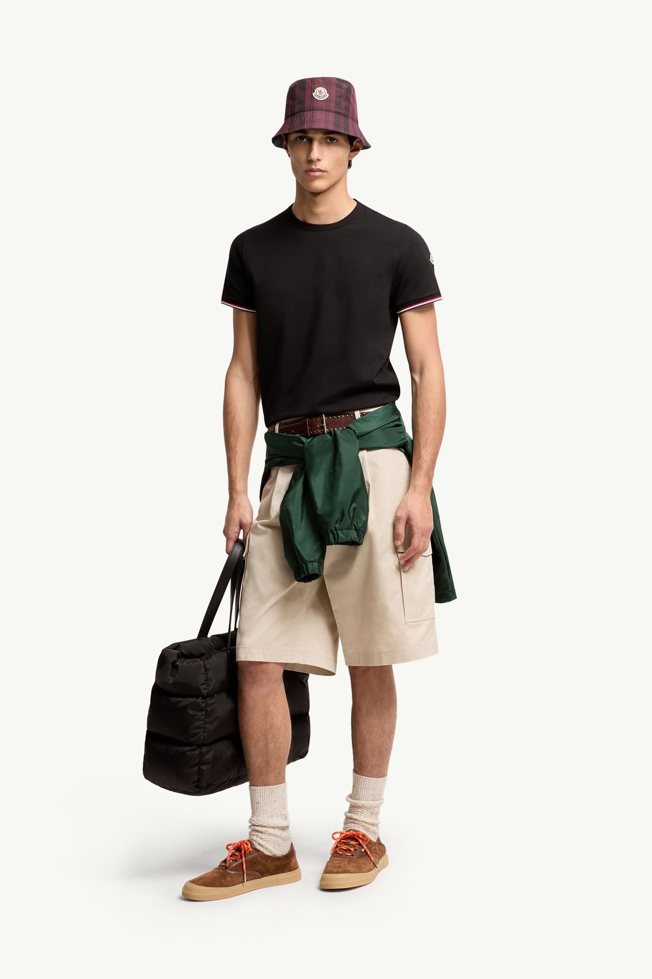 T-shirt in cotone con finitura tricolore Uomo Nero Moncler 0