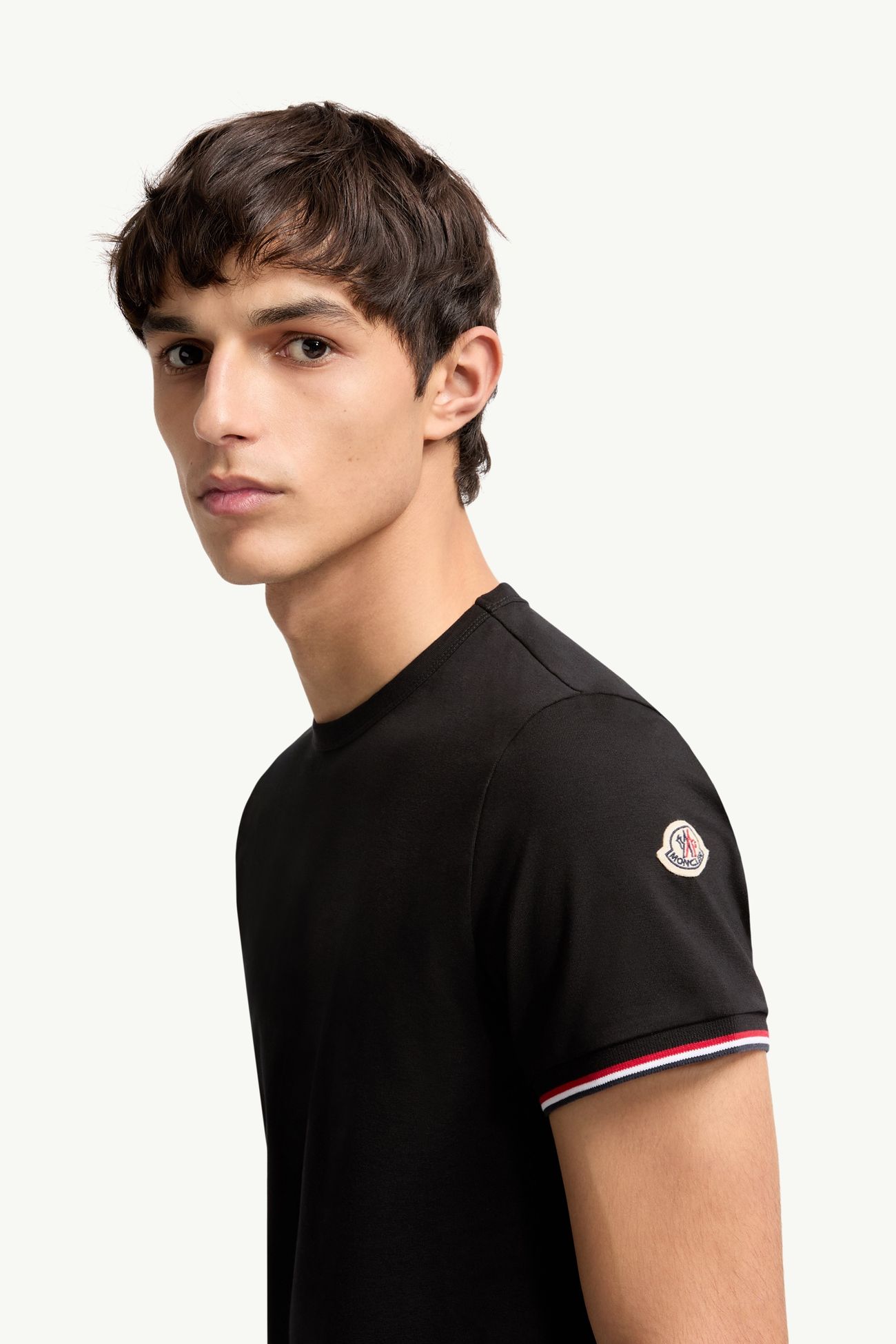 T-shirt en coton à bordure tricolore Hommes Noir Moncler 1