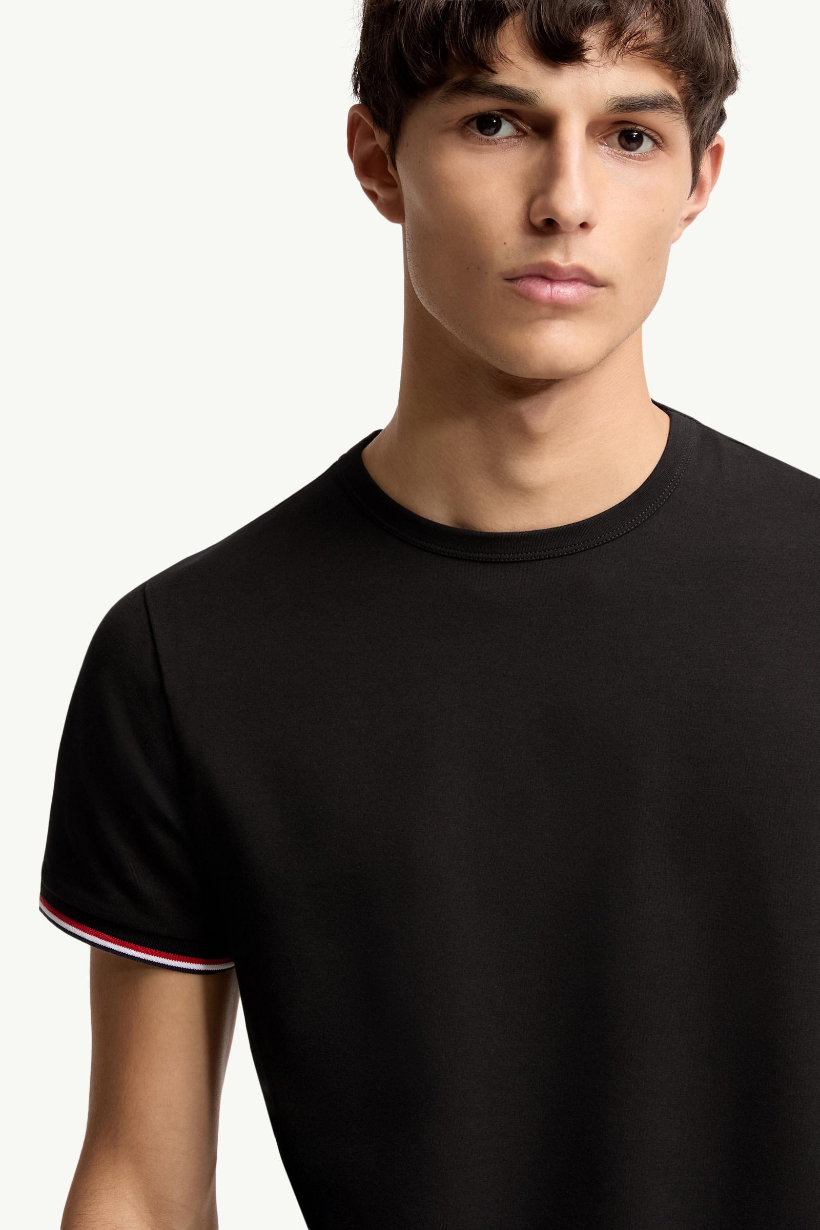 Black Tricolor-Trimmed Cotton T-Shirt - Polos & T-shirts for Men