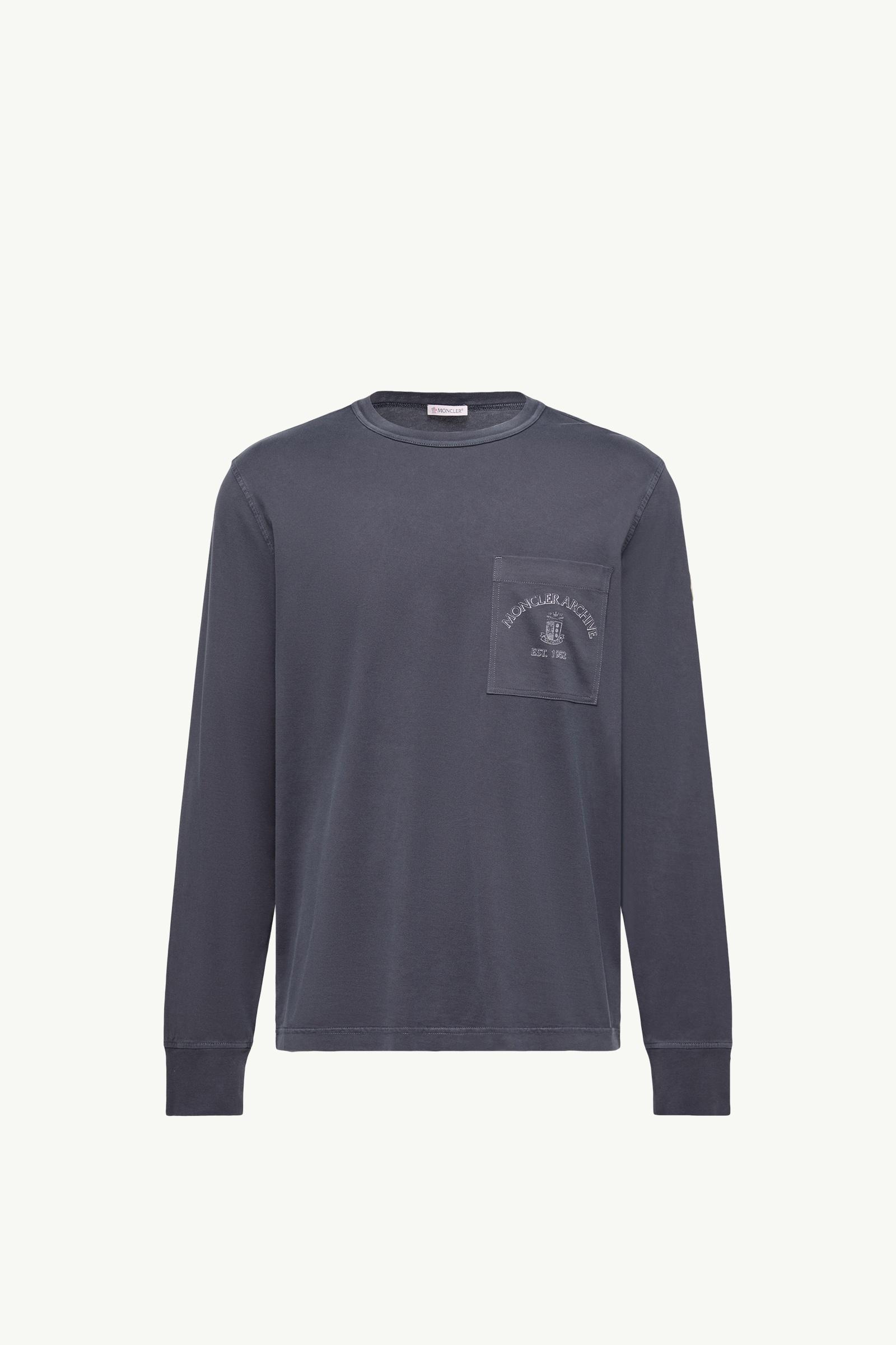 Rowing Logo Long Sleeve Cotton T-Shirt Men Navy Blue Moncler