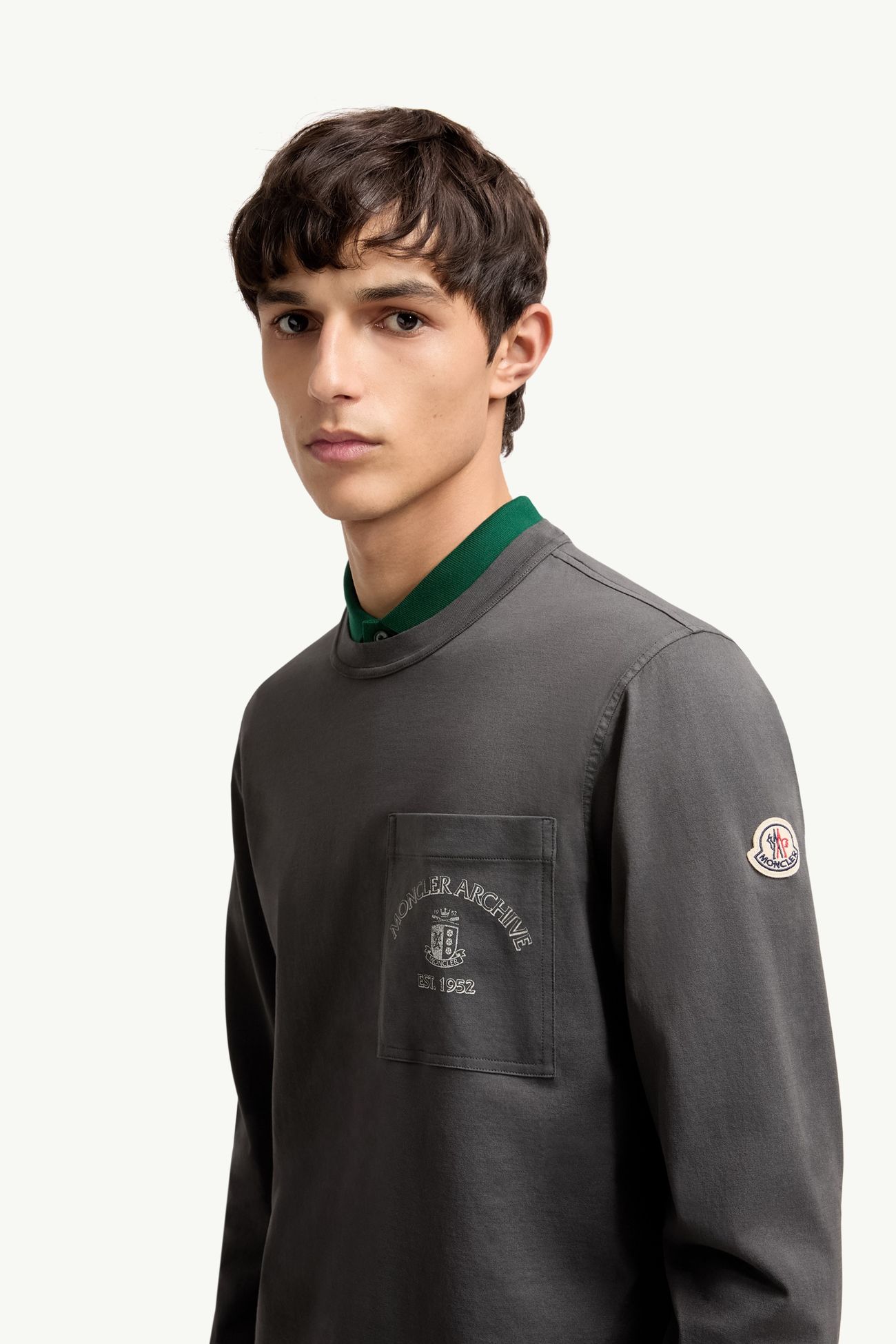 Rowing Logo Long Sleeve Cotton T-Shirt Men Dark Gray Moncler 1