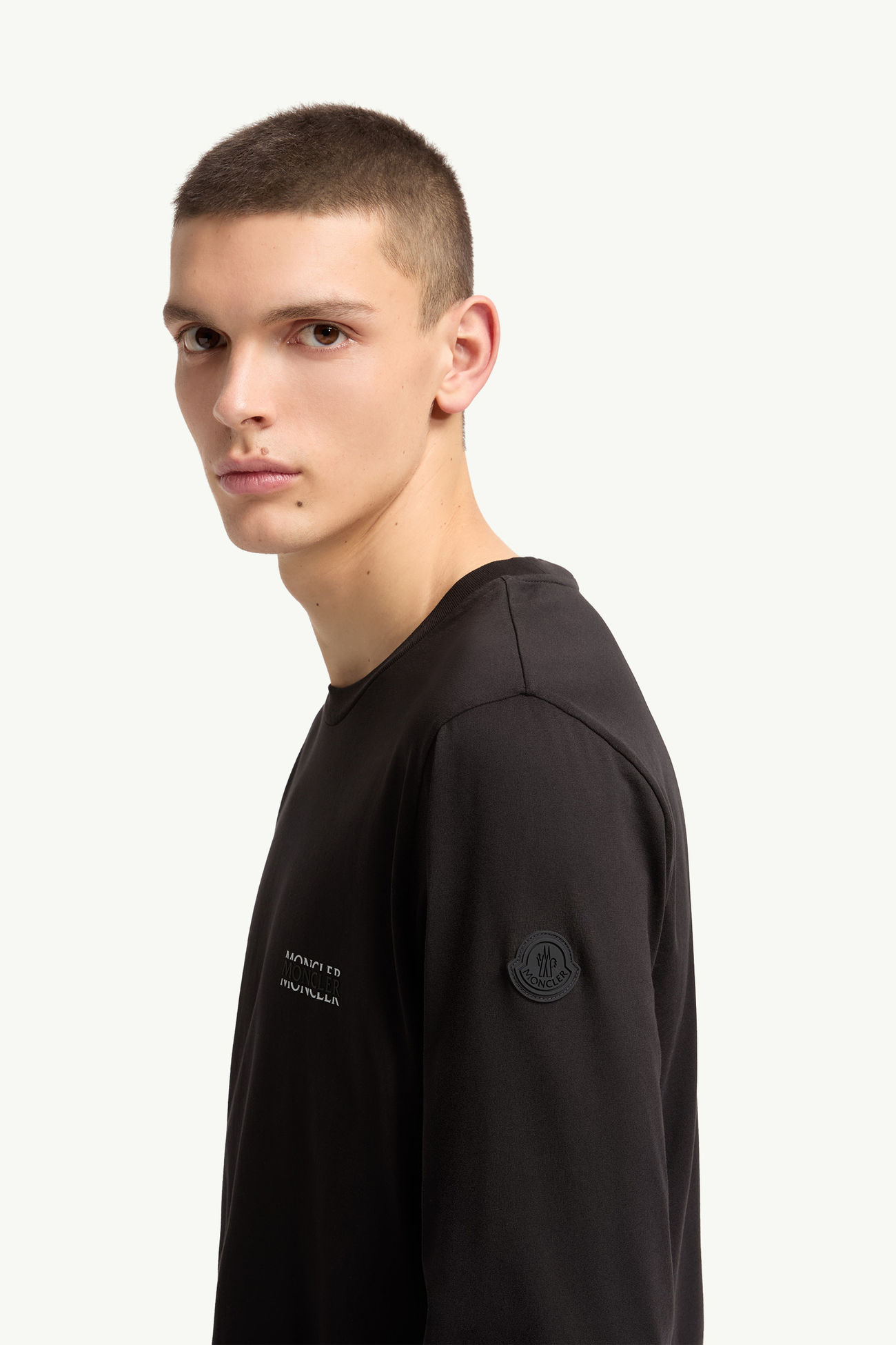 Logo Cotton Jersey Long Sleeve T-Shirt Men Black Moncler 1