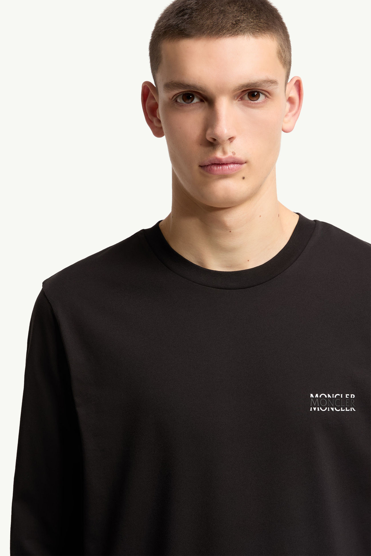 Logo Cotton Jersey Long Sleeve T-Shirt Men Black Moncler 5