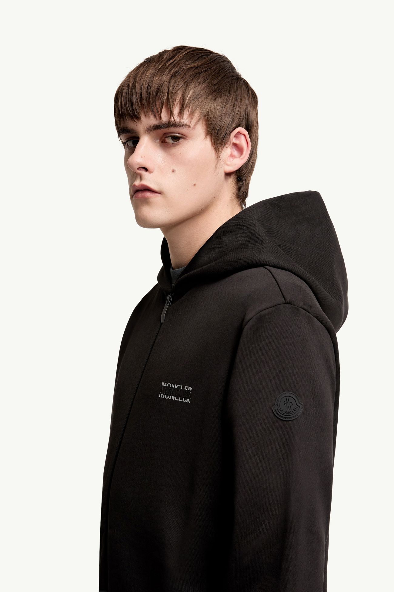 로고 코튼 플리스 집업 후디 남성 블랙 Moncler 1