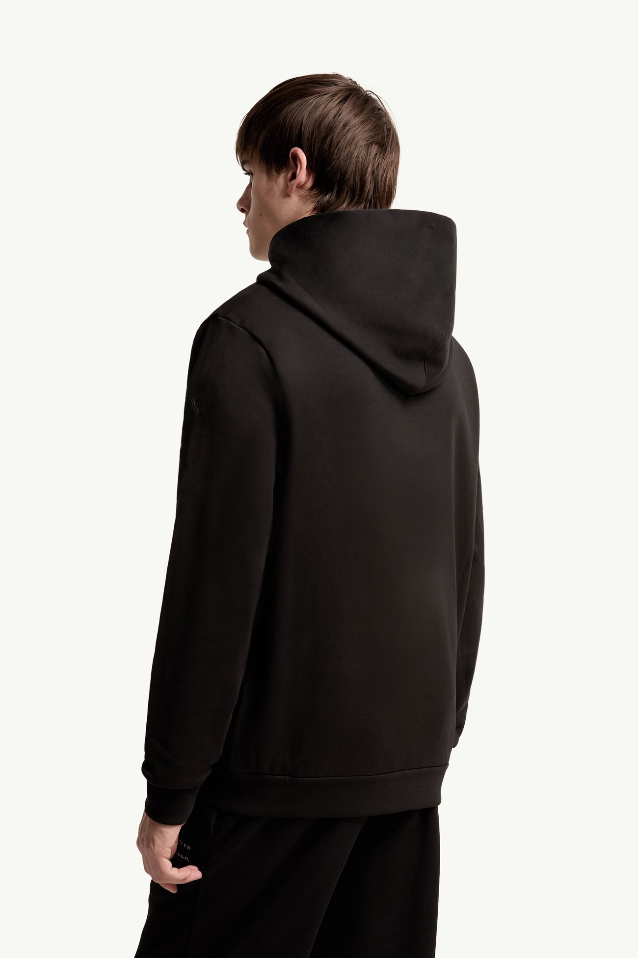 Felpa logata in jersey di cotone con cappuccio e zip Uomo Nero Moncler 4