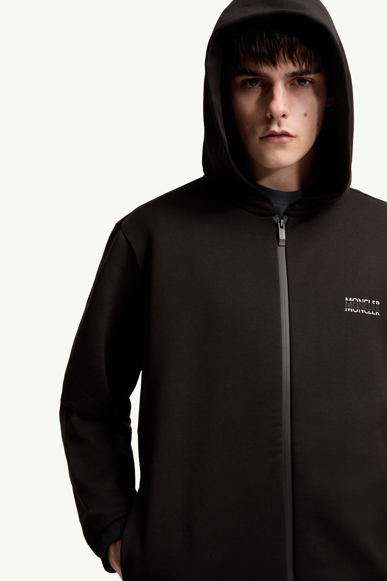 Sudadera de algodón suave con capucha, cremallera y logotipo Hombre Negro Moncler 5