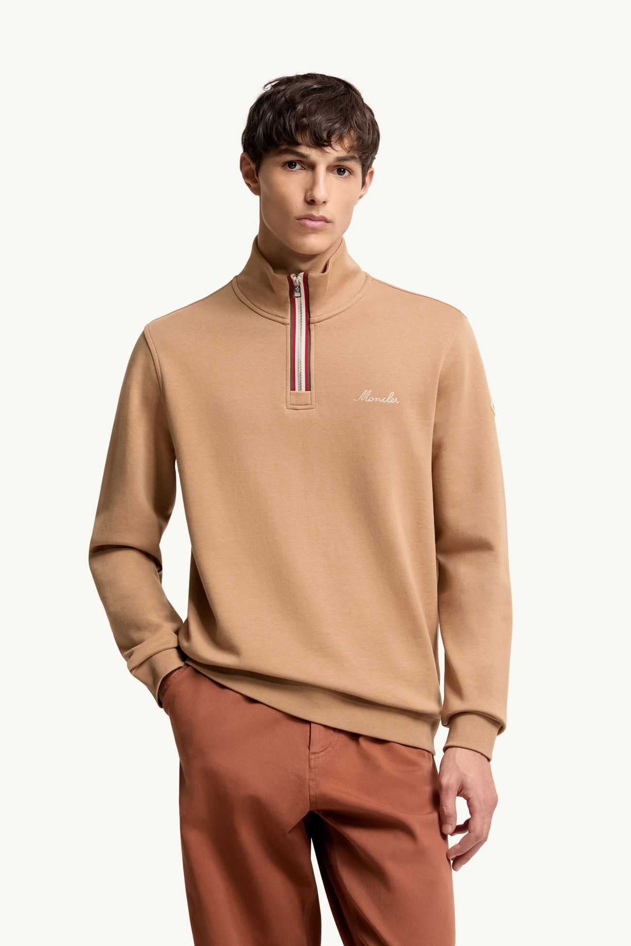 Sweat à col roulé et logo brodé Hommes Beige Chameau Moncler 3