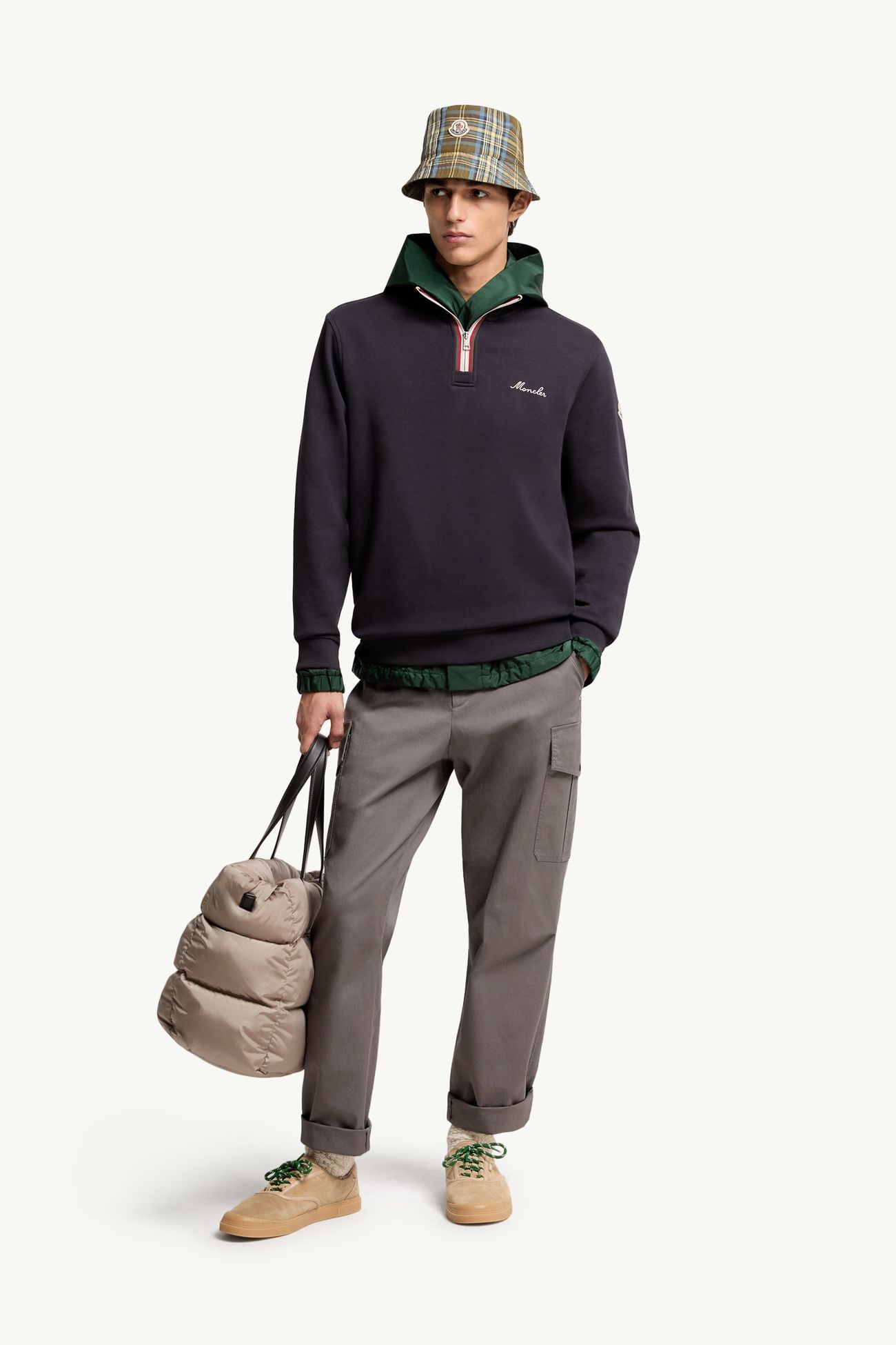 Embroidered Logo Polo Neck Sweatshirt Men Navy Blue Moncler 0