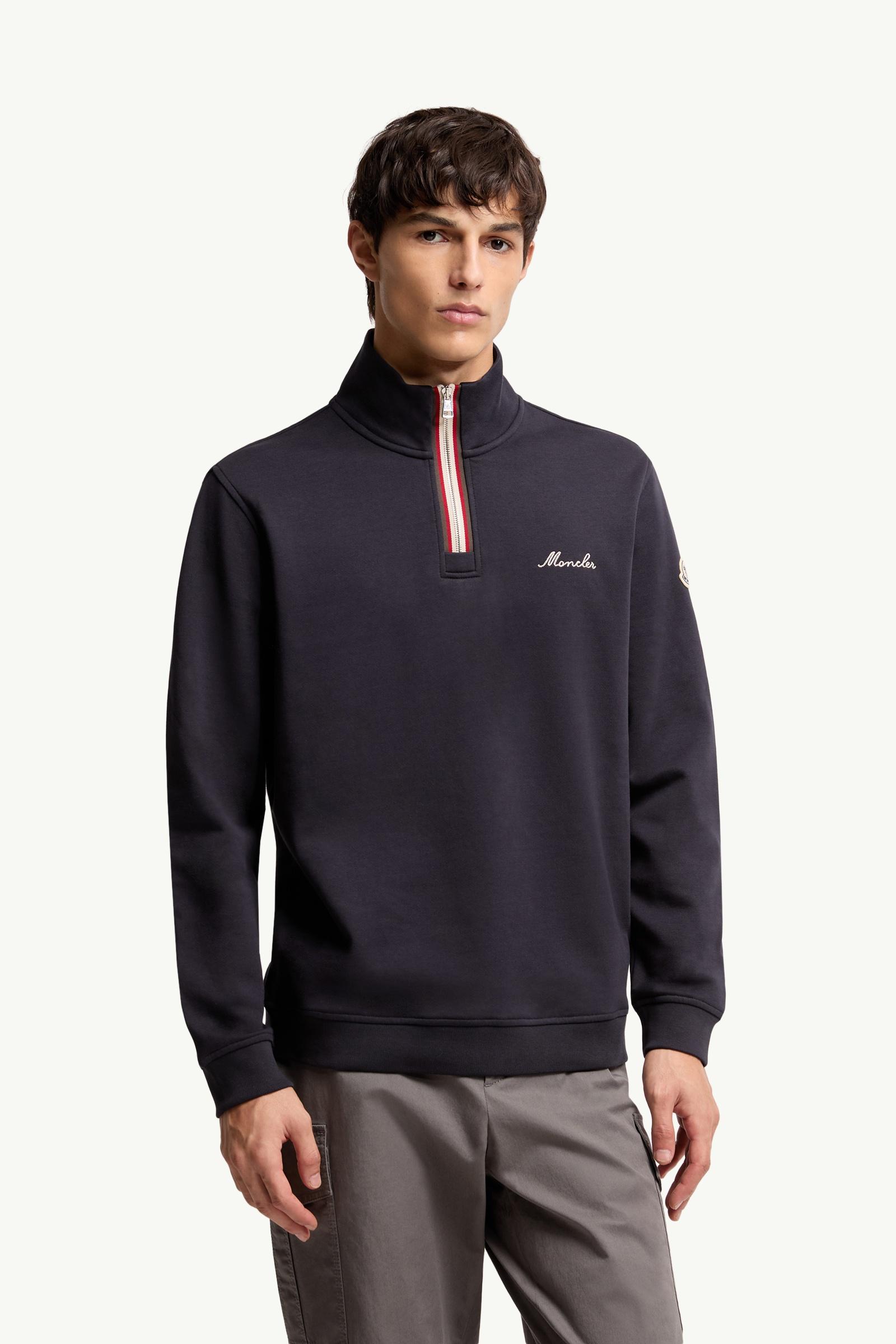 Navy Blue Embroidered Logo Turtleneck Sweatshirt - Sweatshirts for
