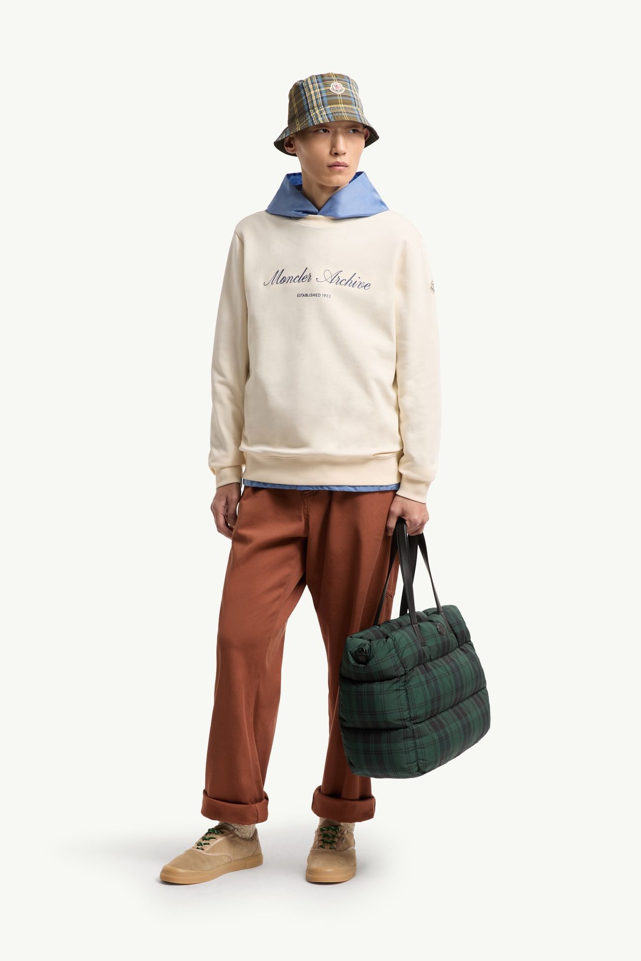 Sudadera de mezcla de algodón con logotipo Hombre Blanco Marfil Moncler 0