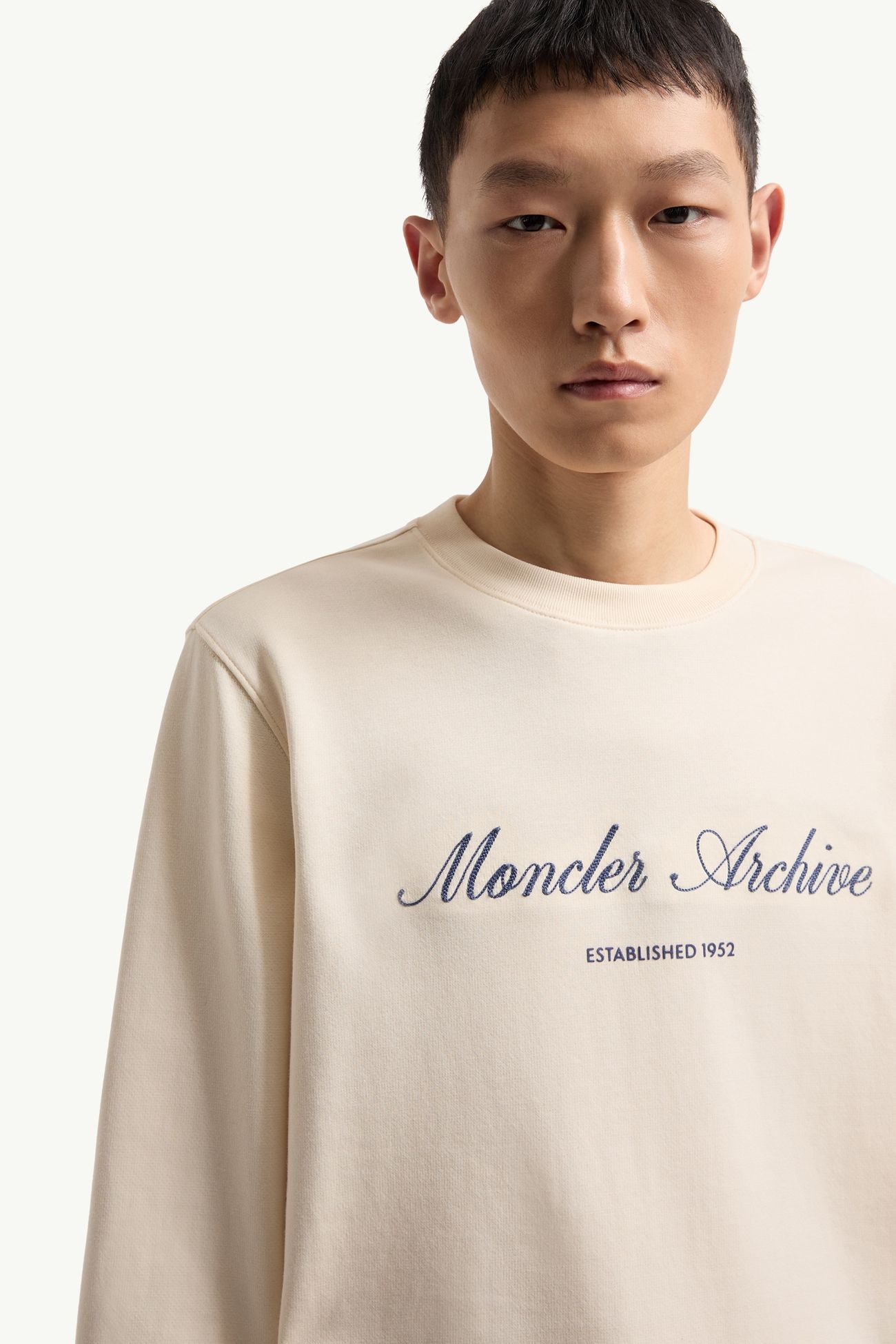 Sweat à logo en coton mélangé Hommes Blanc Ivoire Moncler 5