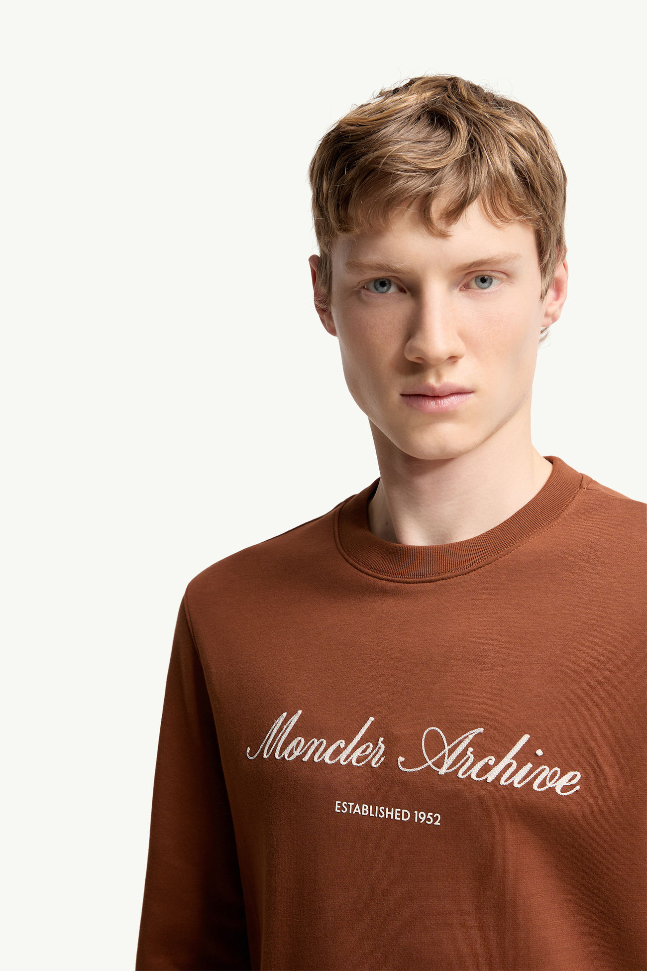 Cotton Blend Logo Sweatshirt Men Red Brown Moncler 5