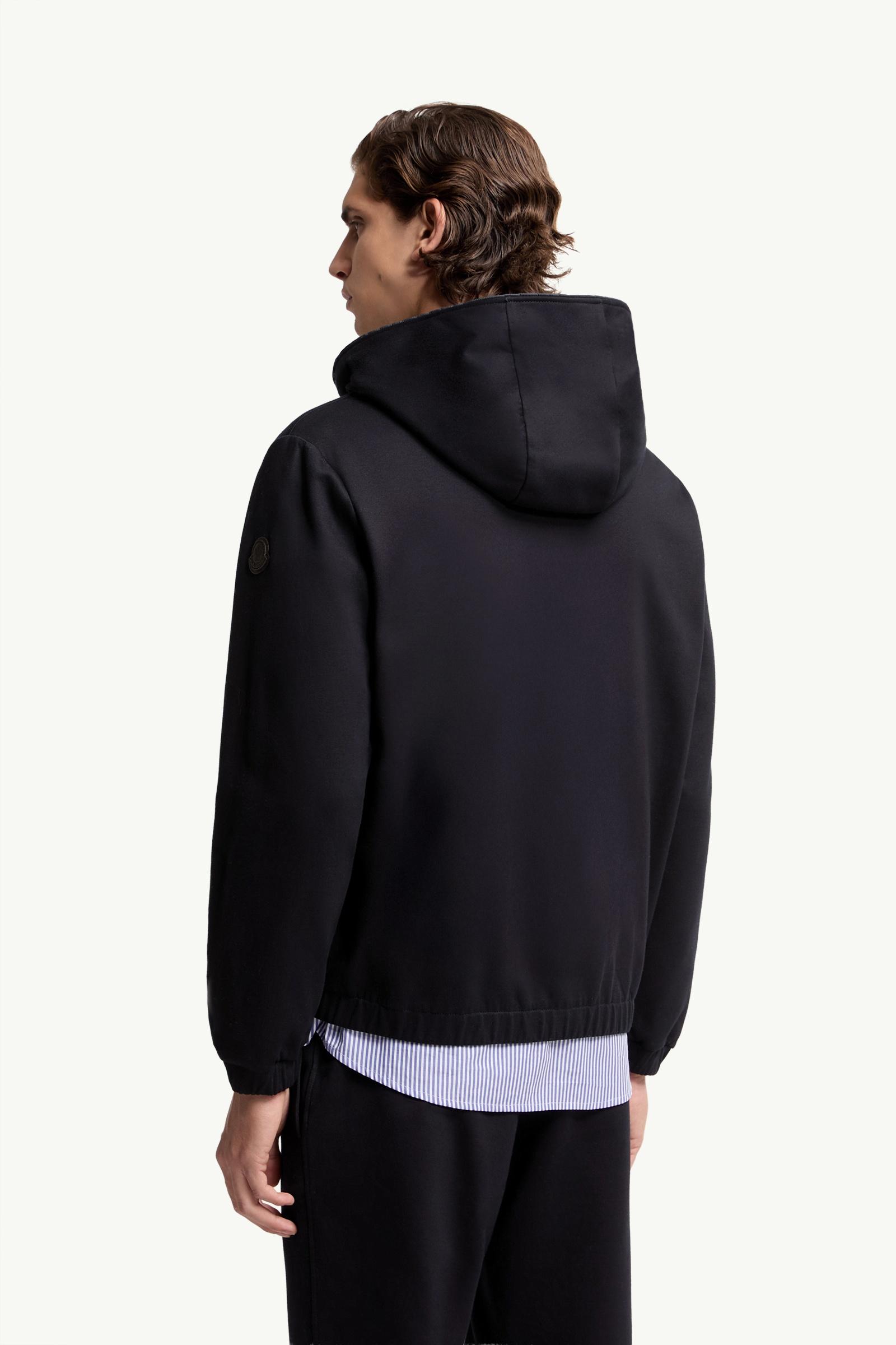 Dark Blue Leather Logo Cotton Blend Zip-Up Hoodie - Sweatshirts