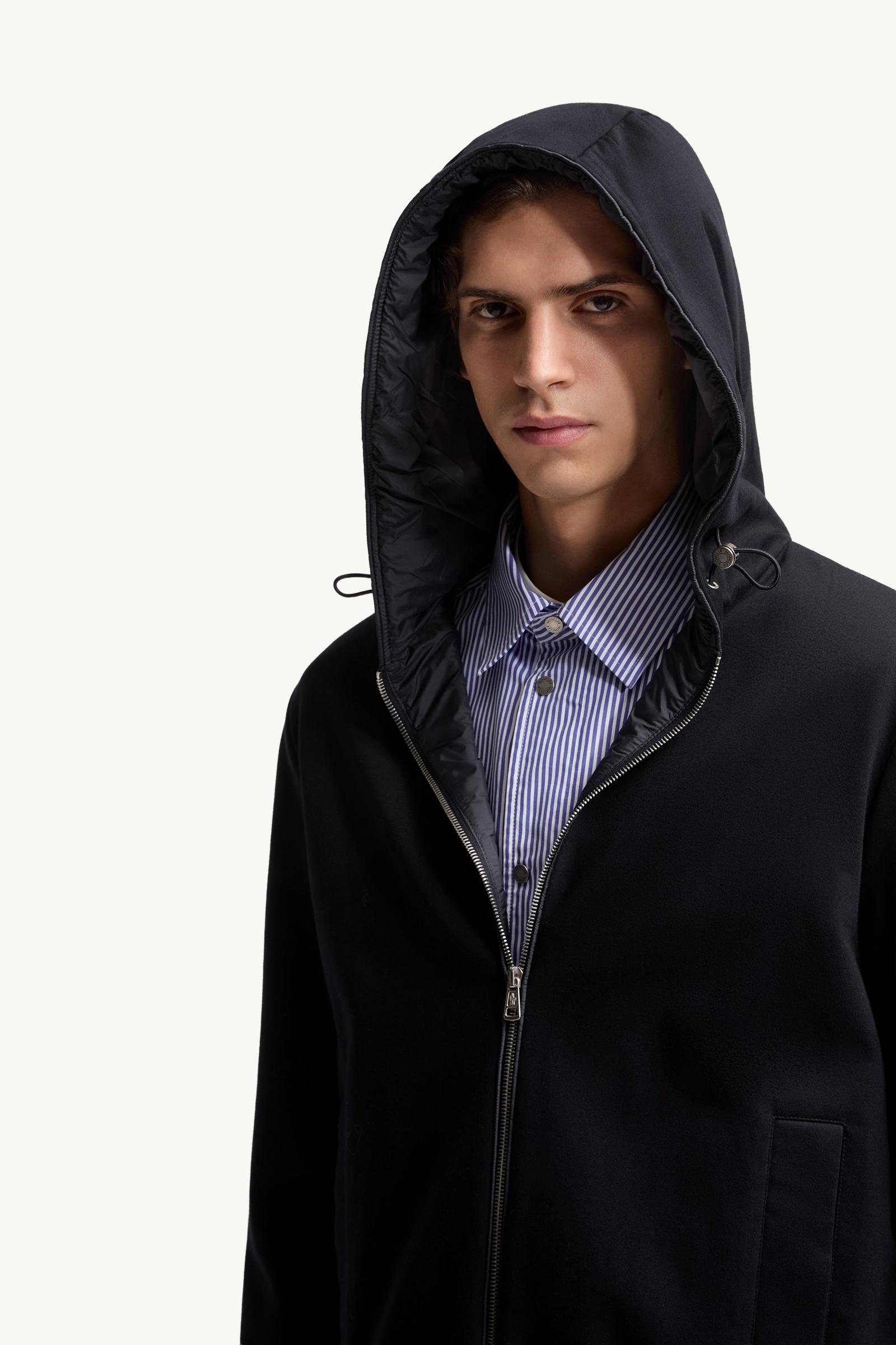 Dark Blue Leather Logo Cotton Blend Zip-Up Hoodie - Sweatshirts