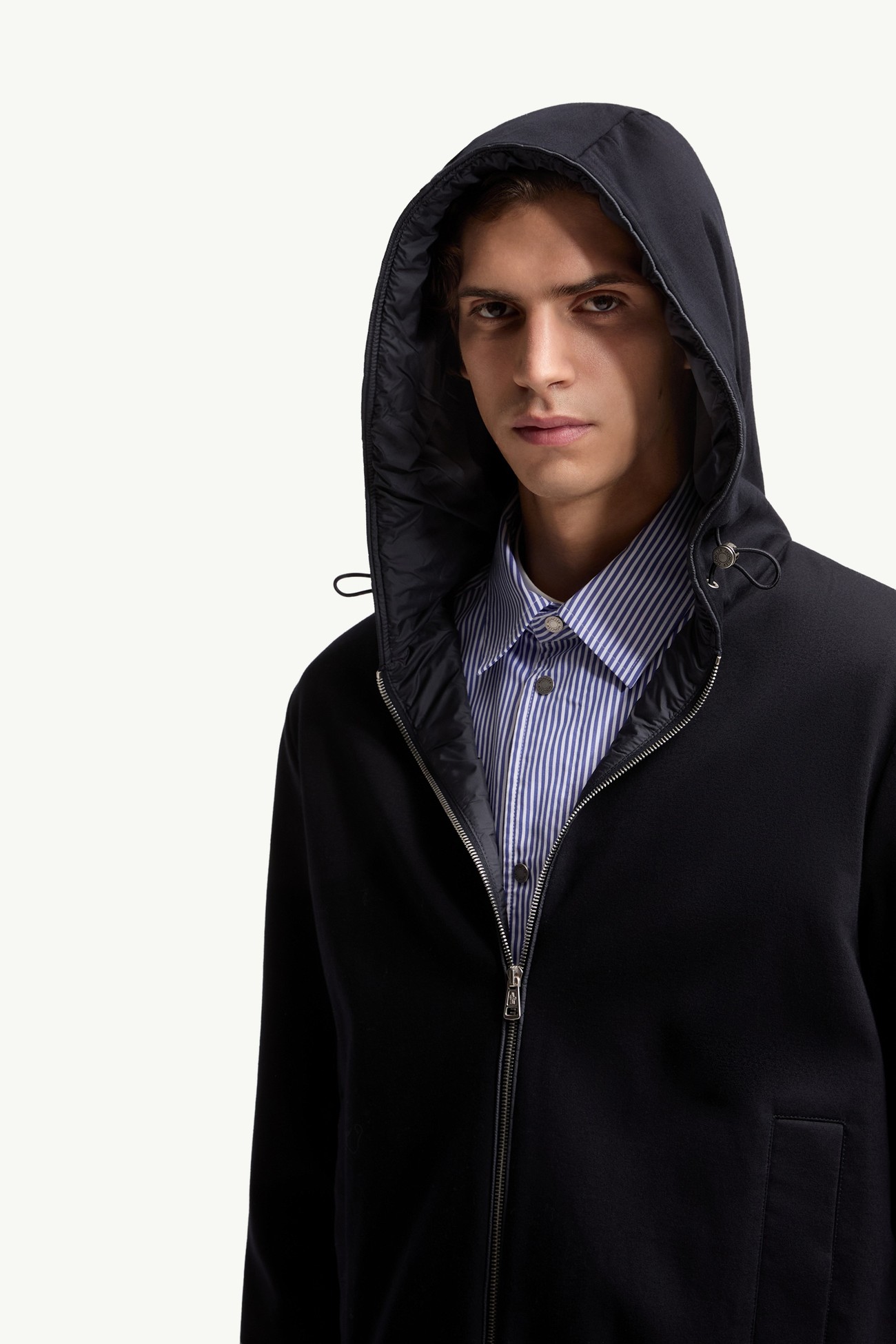 Leather Logo Cotton Blend Zip-Up Hoodie Men Dark Blue Moncler 5
