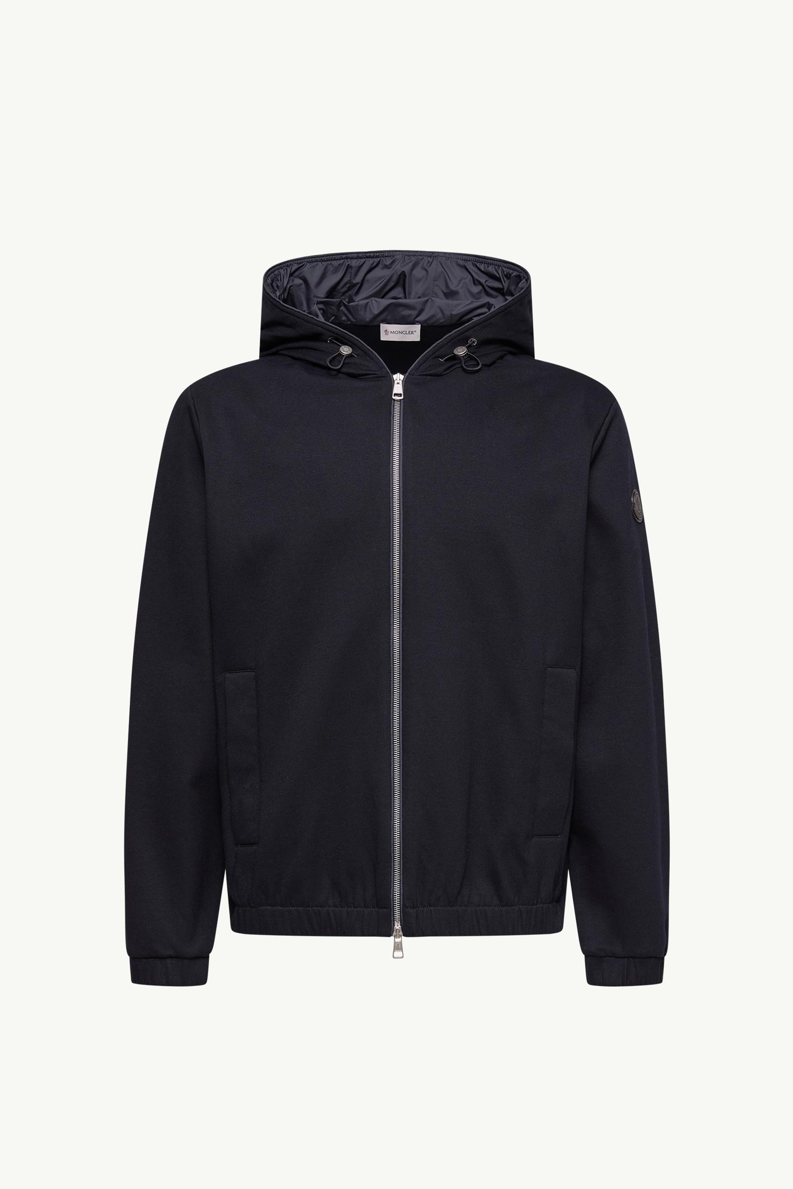 Dark Blue Leather Logo Cotton Blend Zip-Up Hoodie - Sweatshirts