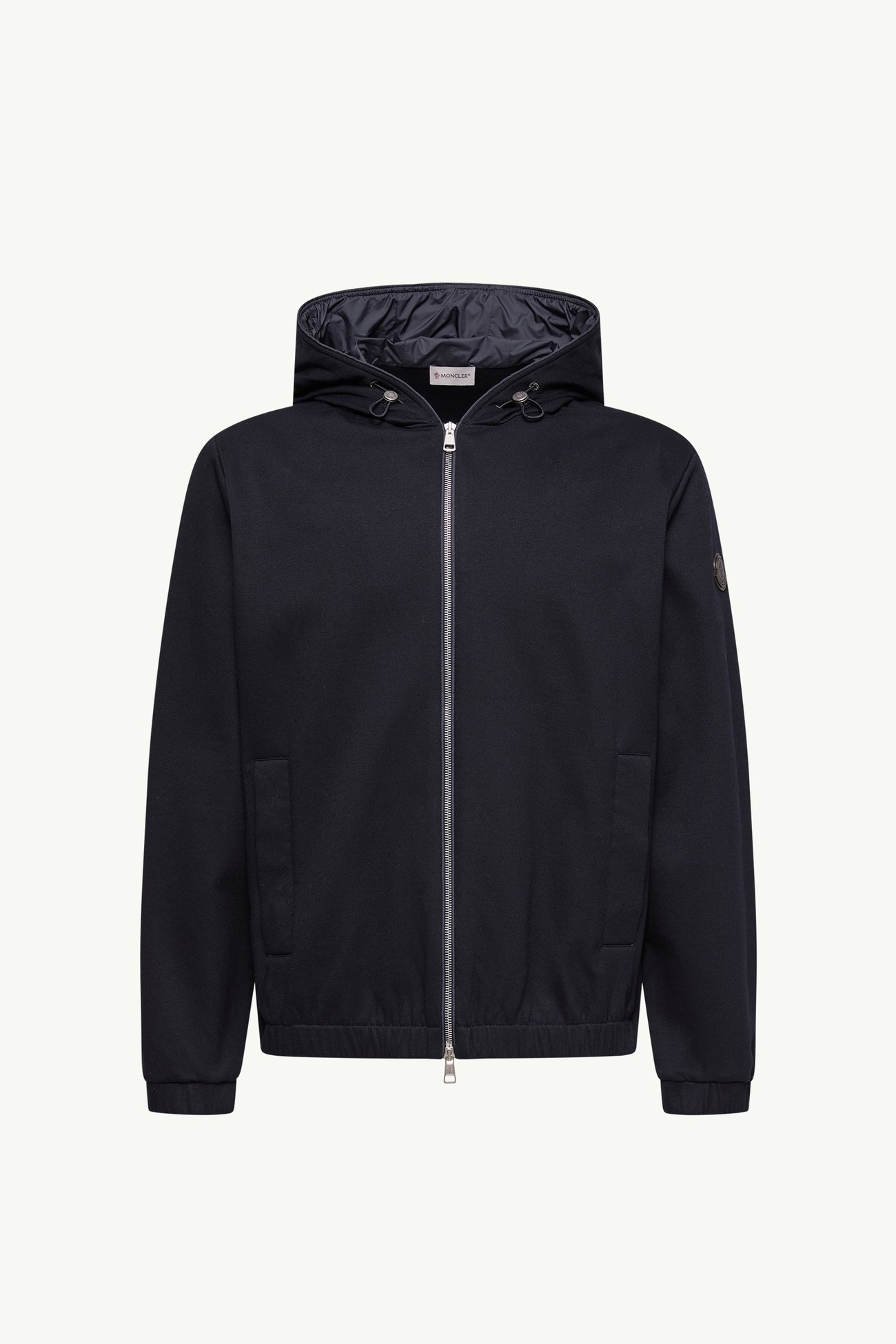 Leather Logo Cotton Blend Zip-Up Hoodie Men Dark Blue Moncler 2