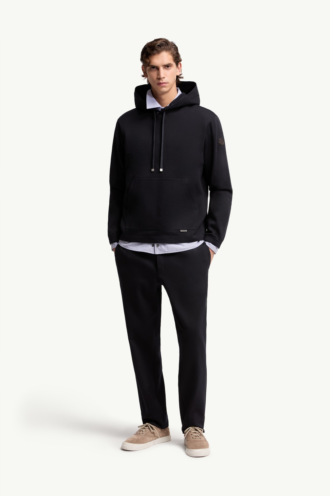 Leather Logo Cotton Blend Hoodie Men Dark Blue Moncler 0