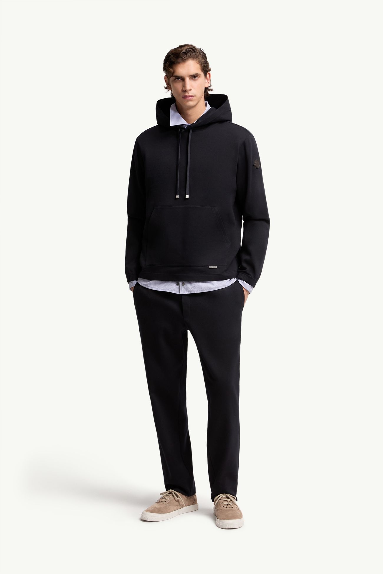 皮革標誌棉質混紡連帽衫 男士 深藍色 Moncler 0