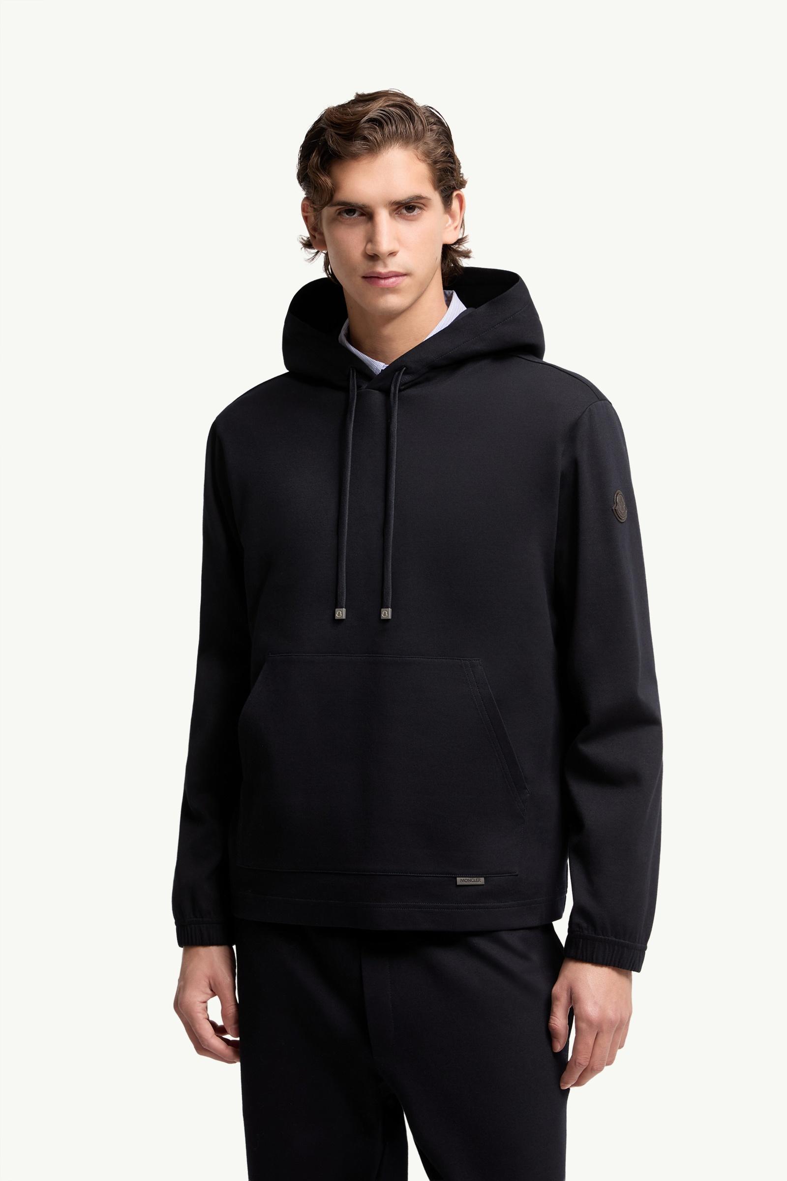 Dark Blue Leather Logo Cotton Blend Hoodie - Sweatshirts for Men