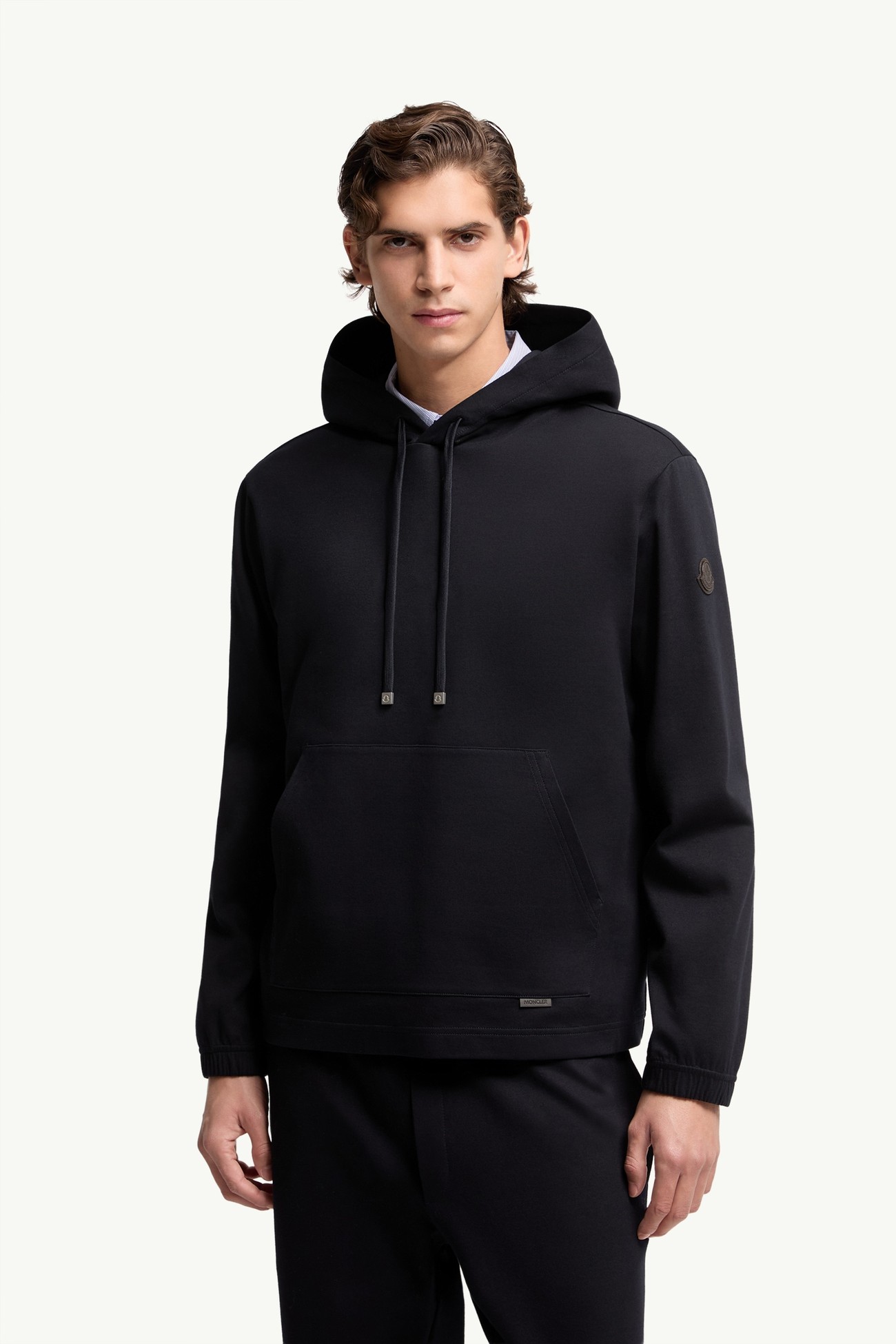 Leather Logo Cotton Blend Hoodie Men Dark Blue Moncler 3