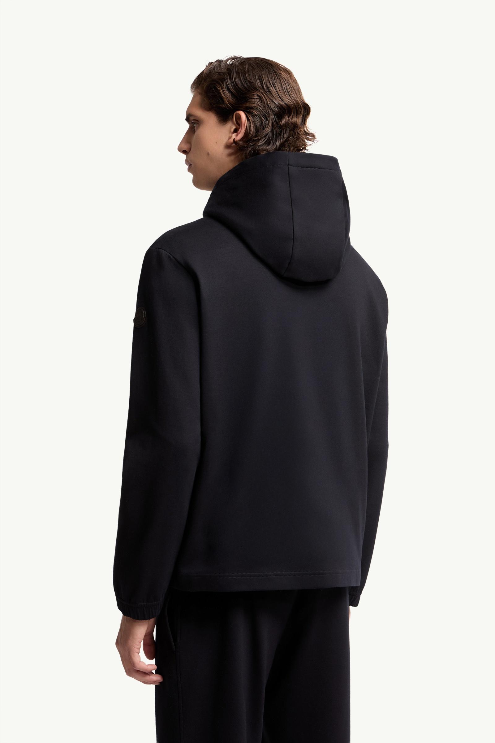 Dark Blue Leather Logo Cotton Blend Hoodie - Sweatshirts for Men