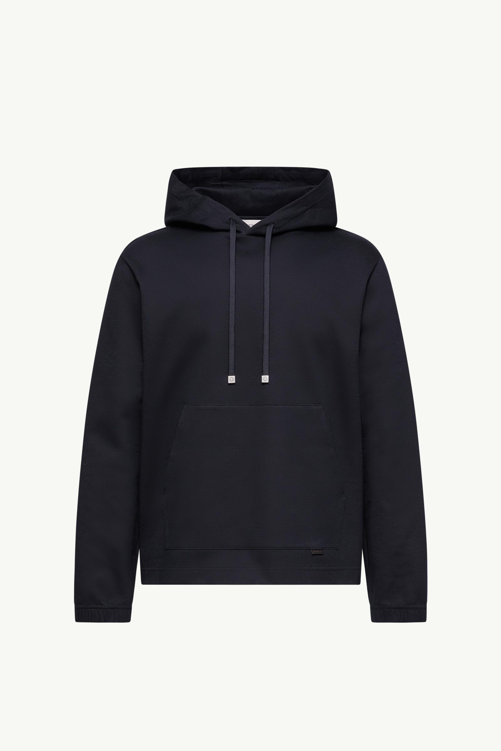 Dark Blue Leather Logo Cotton Blend Hoodie - Sweatshirts for Men