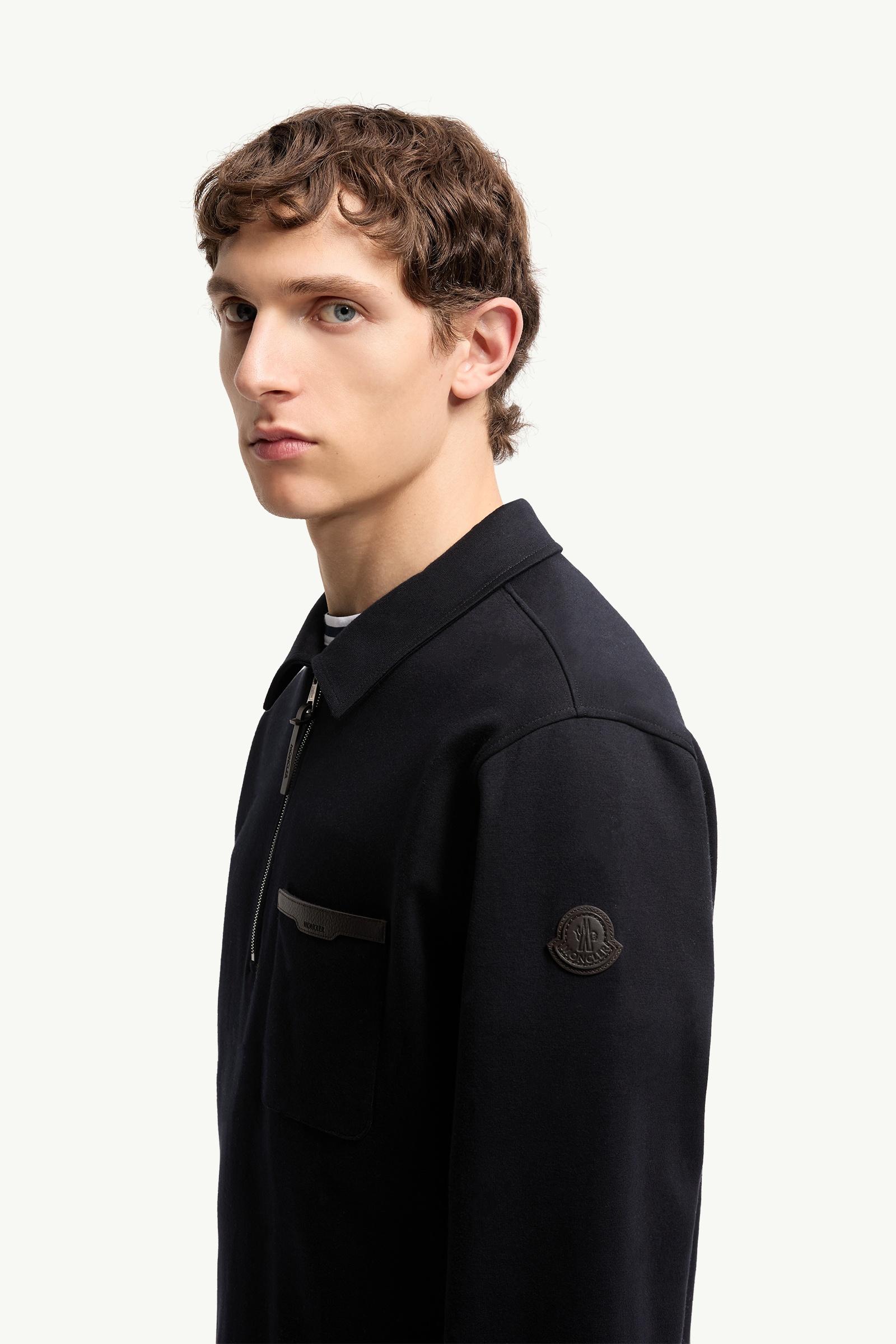Dark Blue Leather Logo Cotton Blend Half-Zipper Sweatshirt