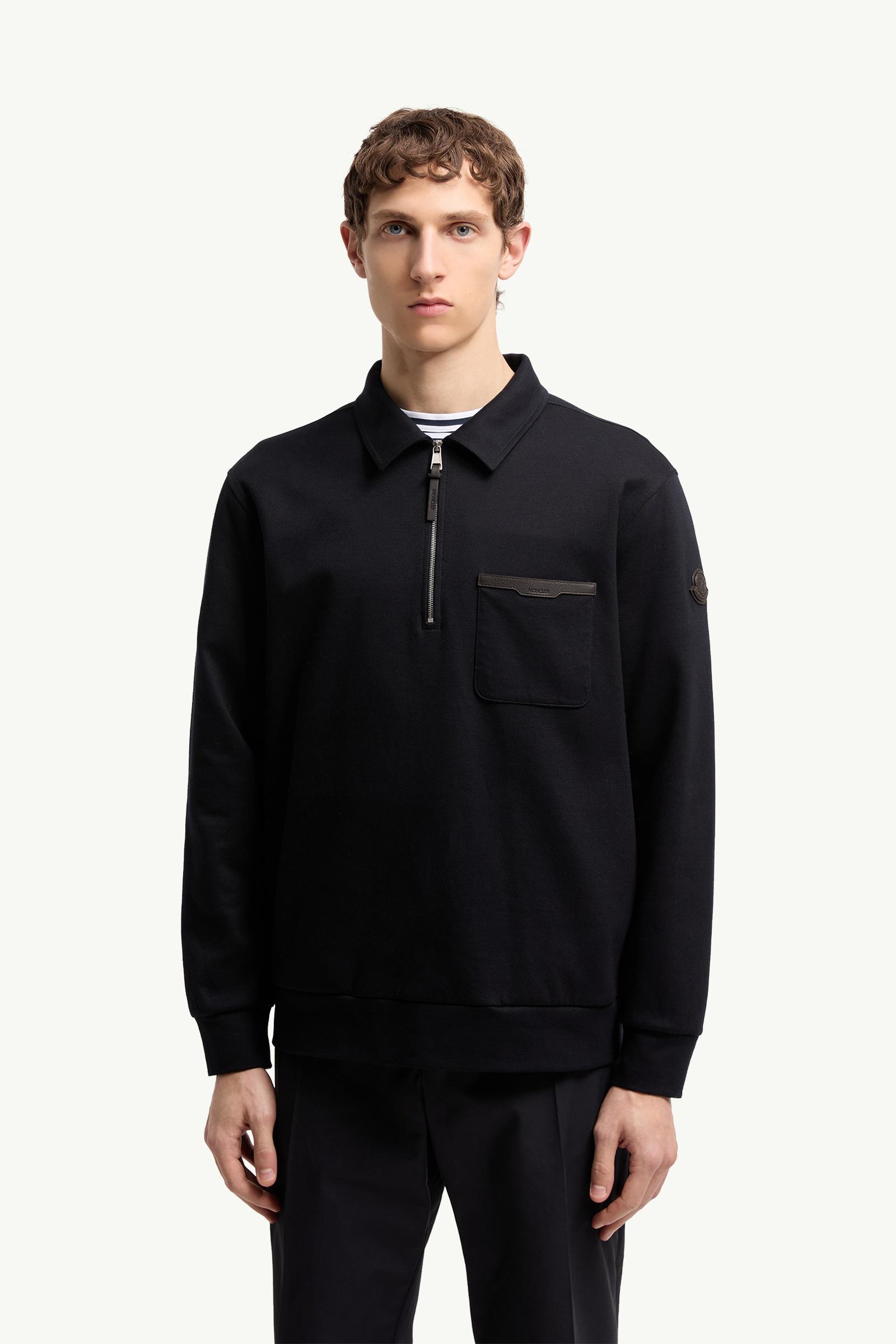 Dark Blue Leather Logo Cotton Blend Half-Zip Sweatshirt