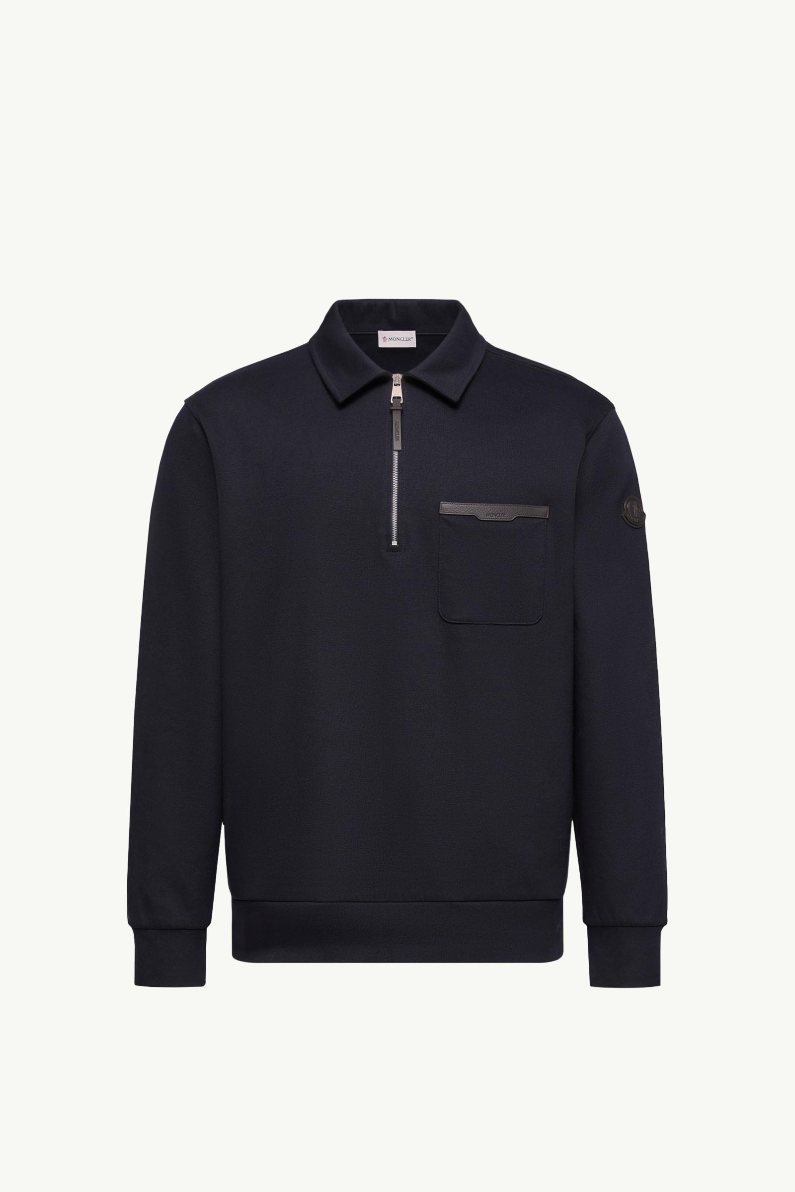 Dark Blue Leather Logo Cotton Blend Half-Zipper Sweatshirt