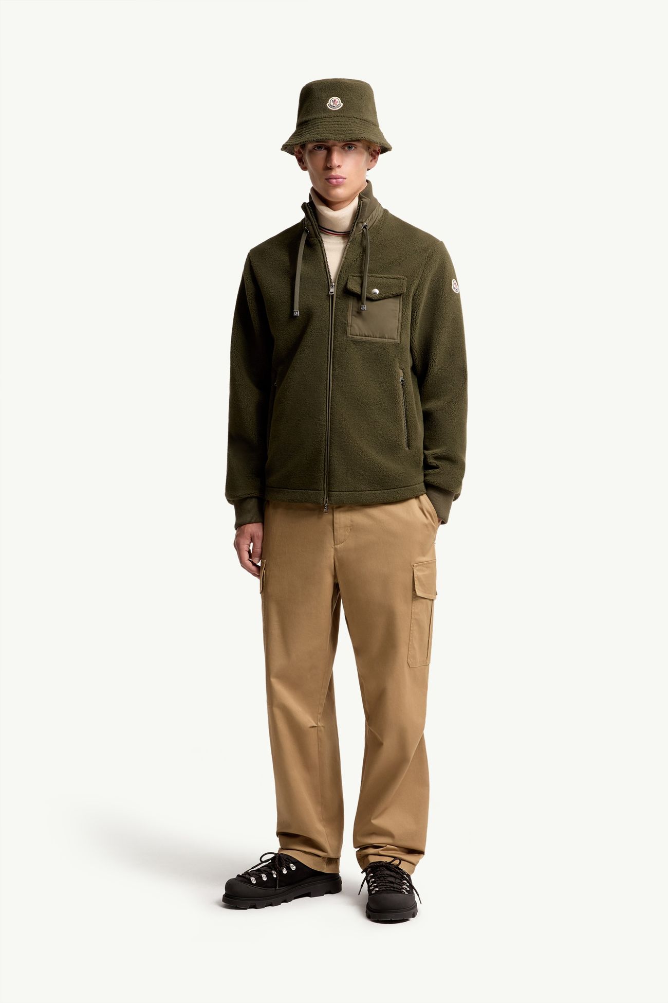 Padded Teddy Zip-Up Sweatshirt Men Olive Green Moncler 0