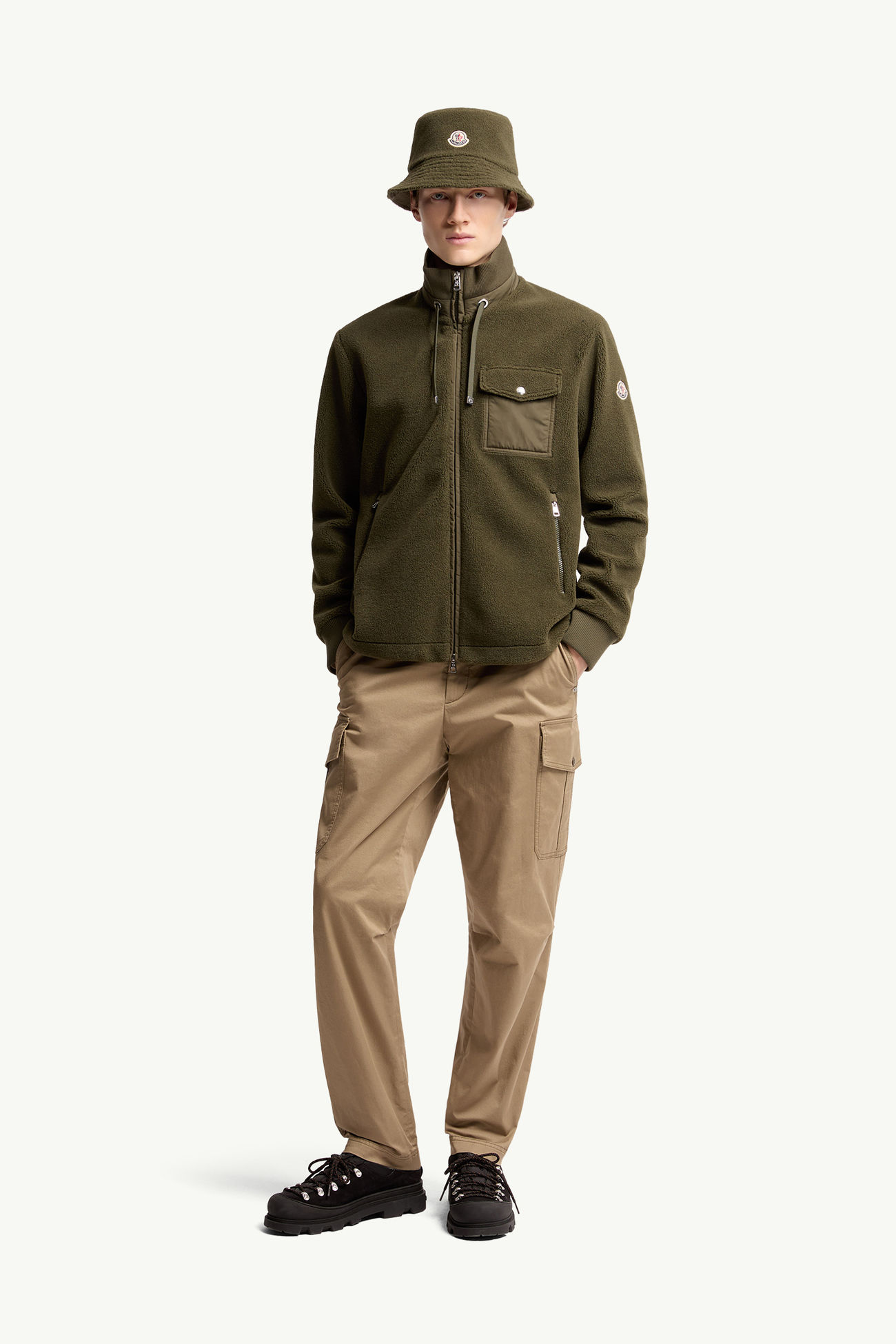 Padded Zip-Up Sweatshirt Men Olive Green Moncler 0