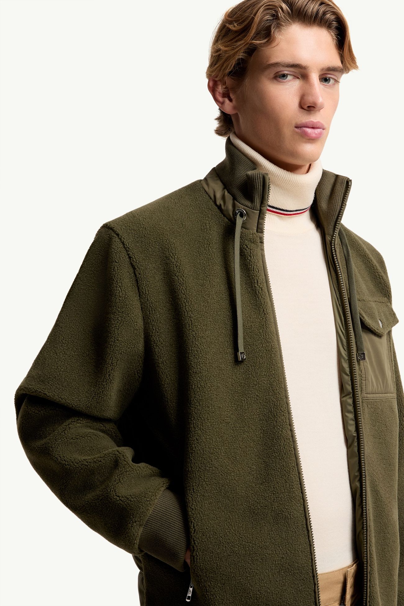 Padded Teddy Zip-Up Sweatshirt Men Olive Green Moncler 5