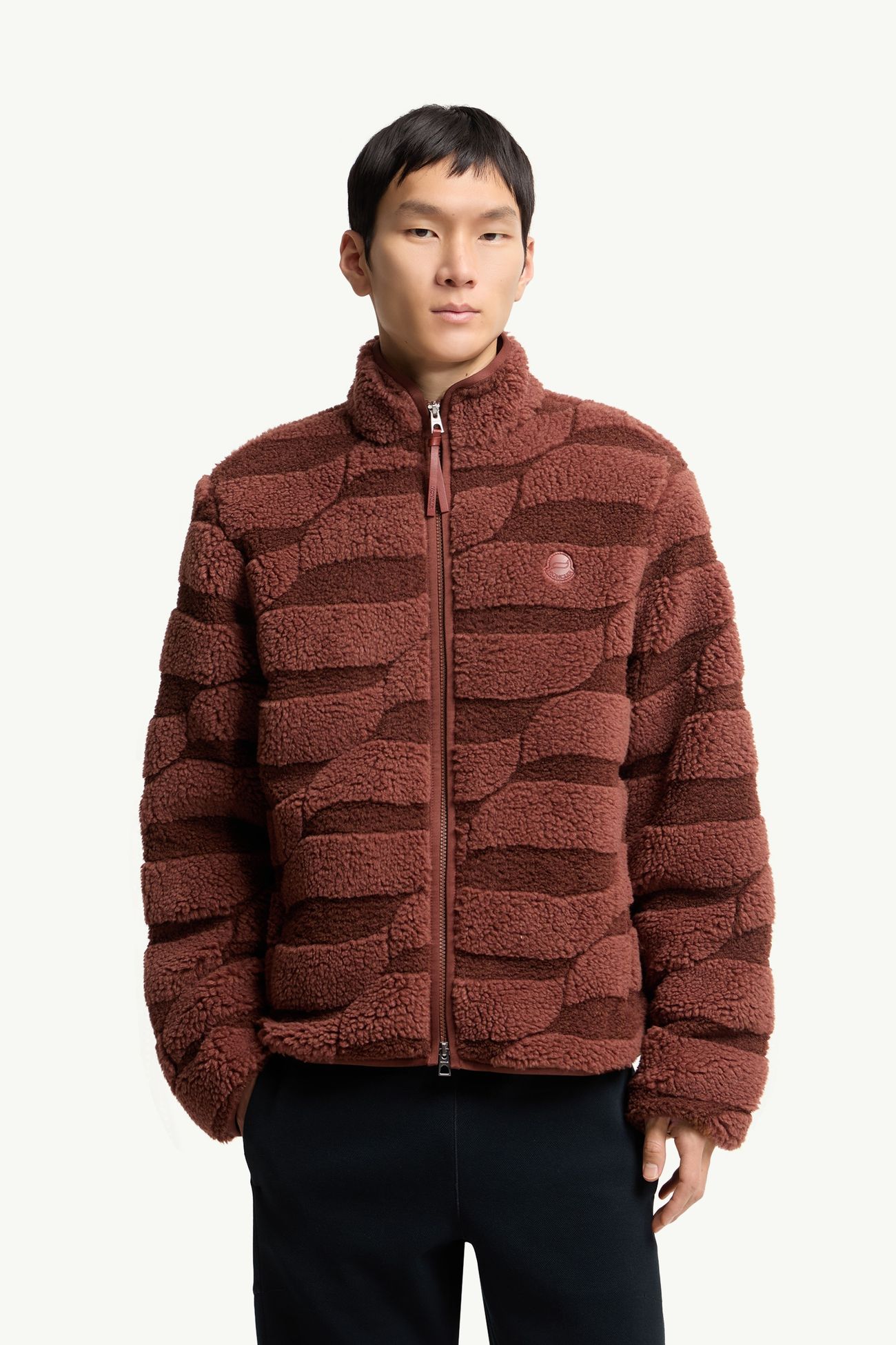 Cardigan zippé en teddy jacquard Hommes Marron Moncler 3