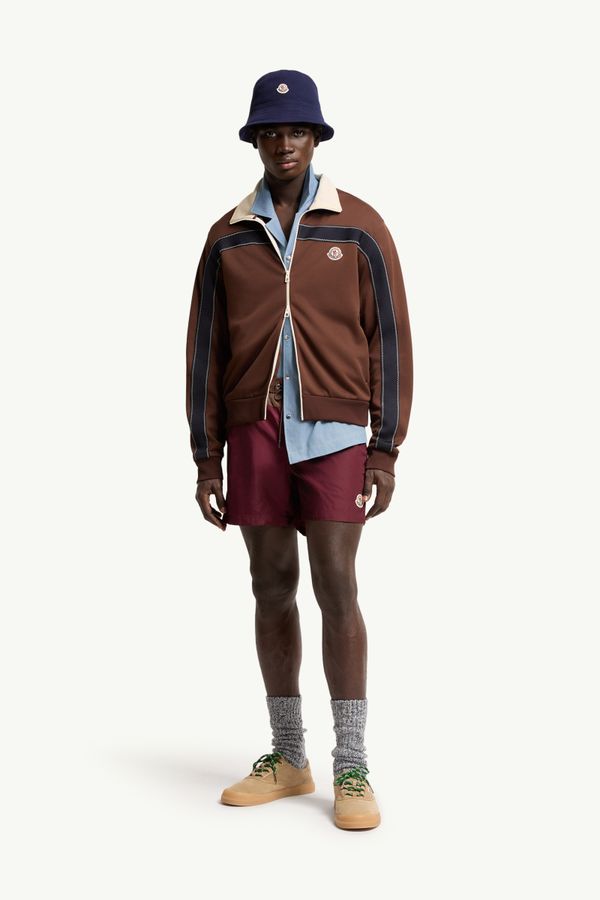 Topstitched Polo Neck Zip-Up Sweatshirt Men Brown Moncler 0