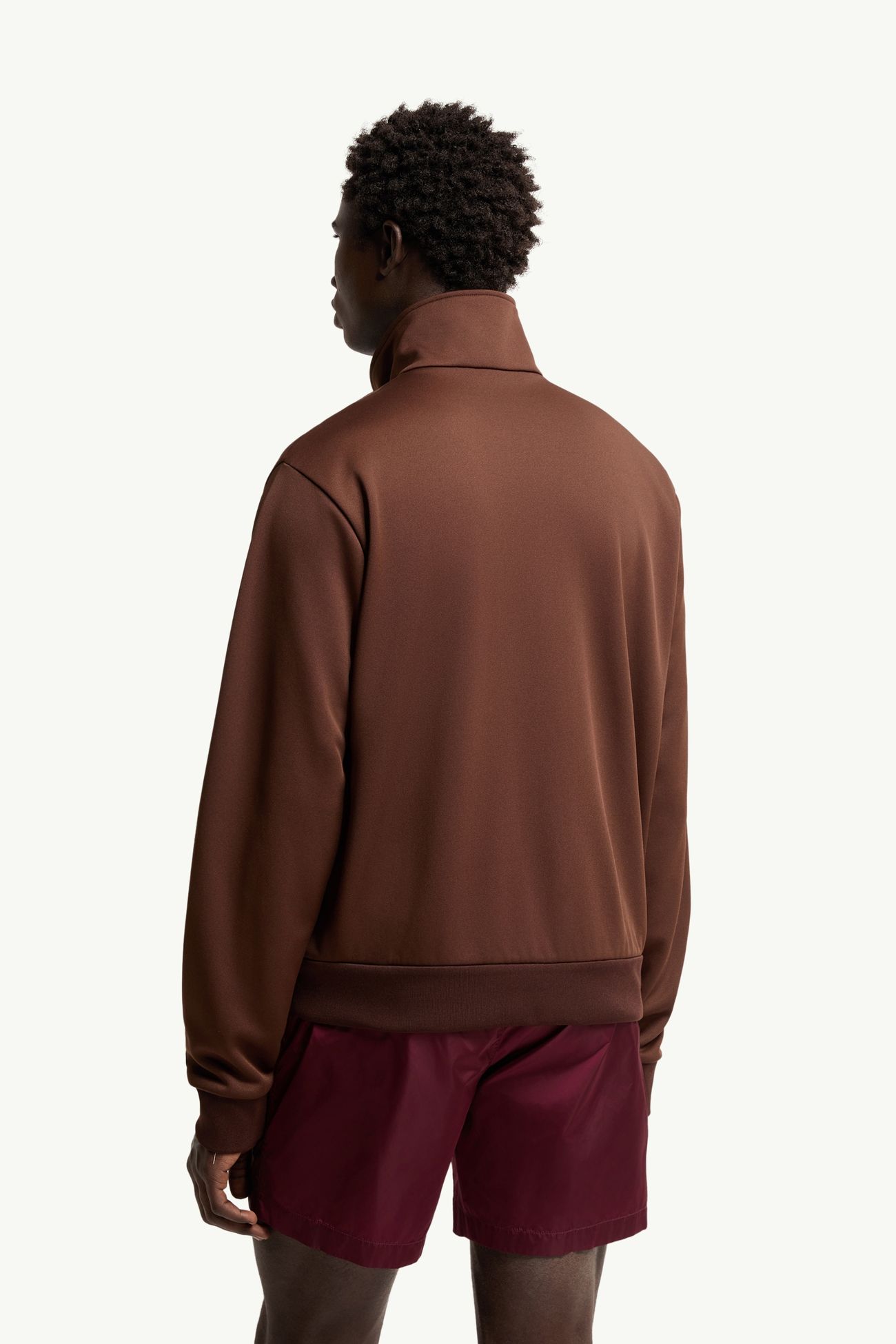 Topstitched Turtleneck Zip-Up Sweatshirt Men Brown Moncler 4
